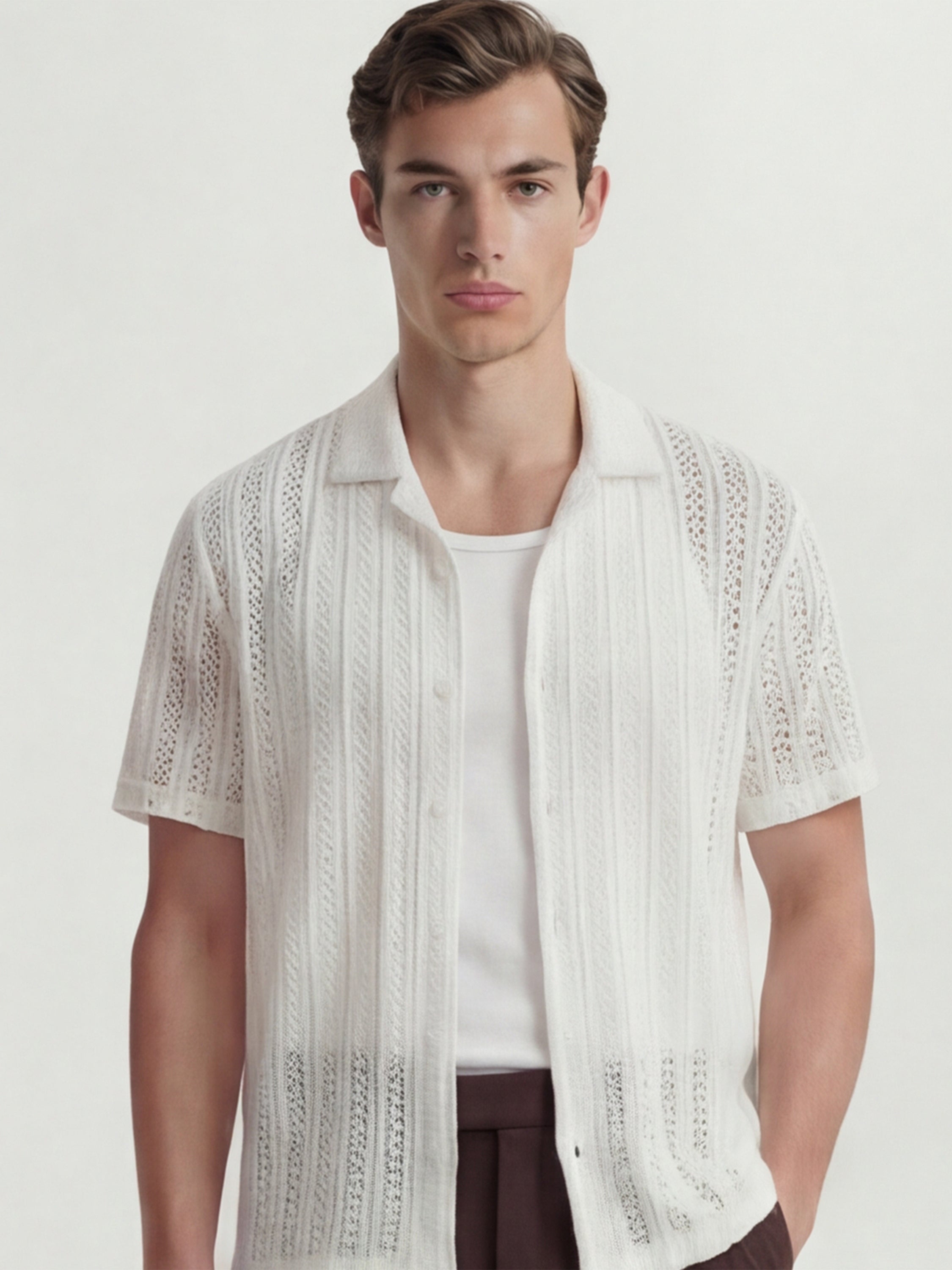 Highlander Men White Self Design Relaxed Fit Casual Shirt - White - Image 1