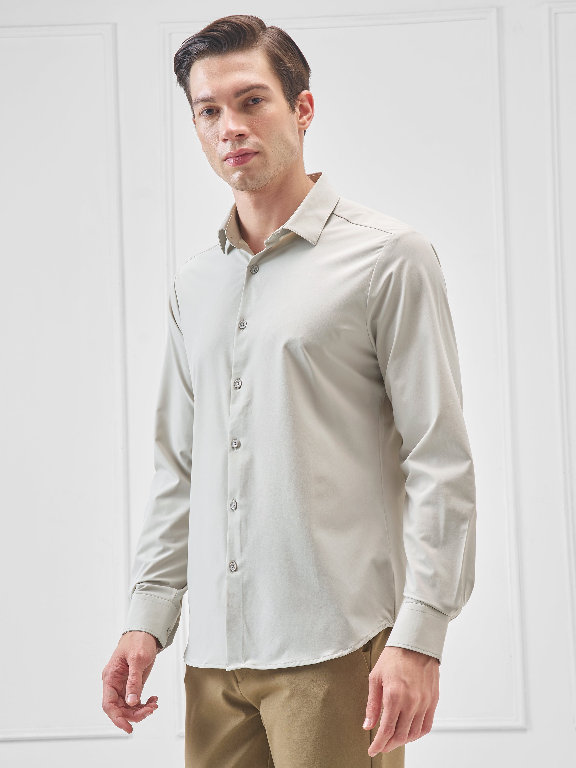 Highlander Men Grey Solid Slim Fit Casual Shirt - Grey - Image 4
