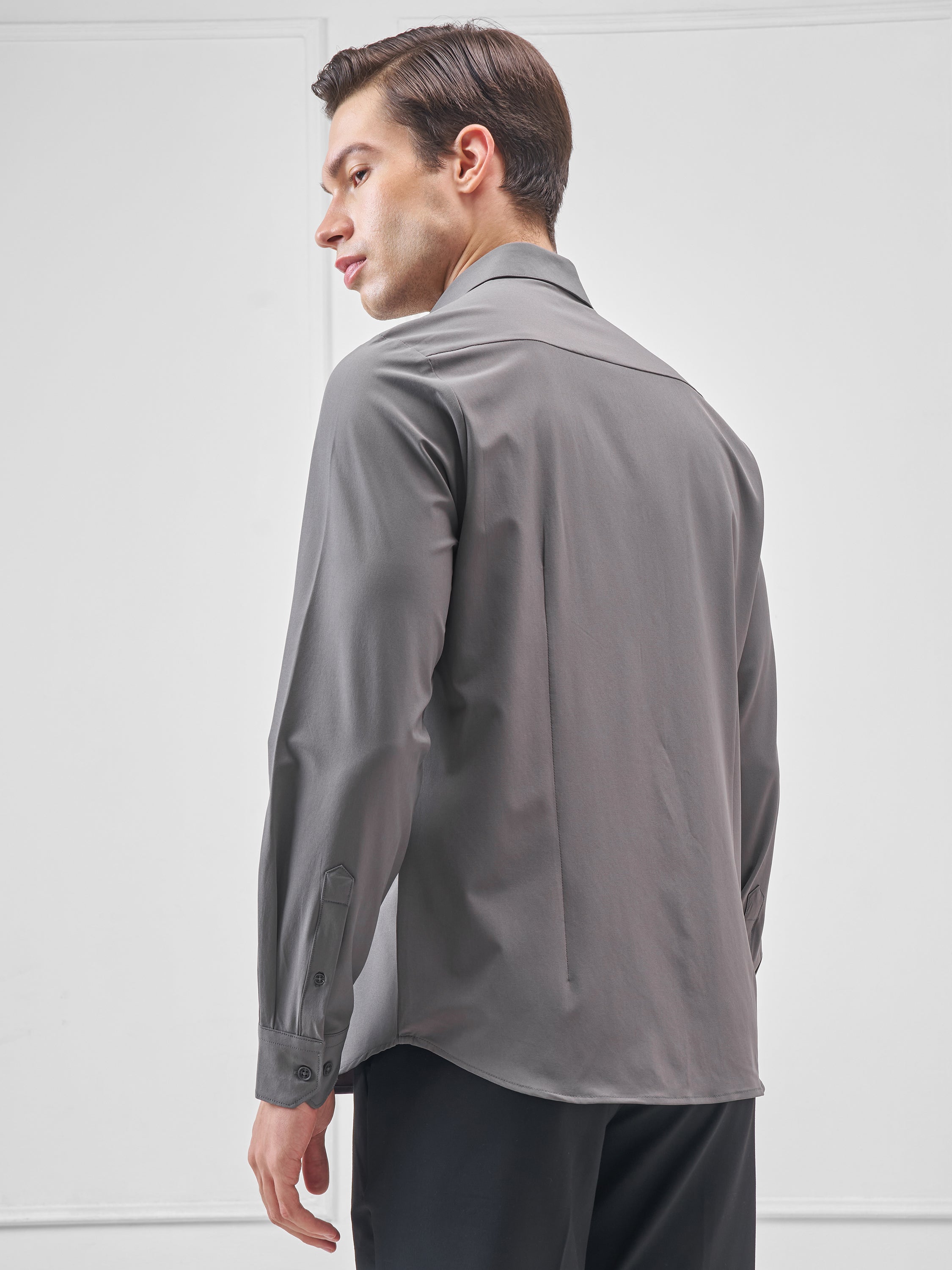 Highlander Men Charcoal Solid Slim Fit Casual Shirt - Charcoal - Image 3