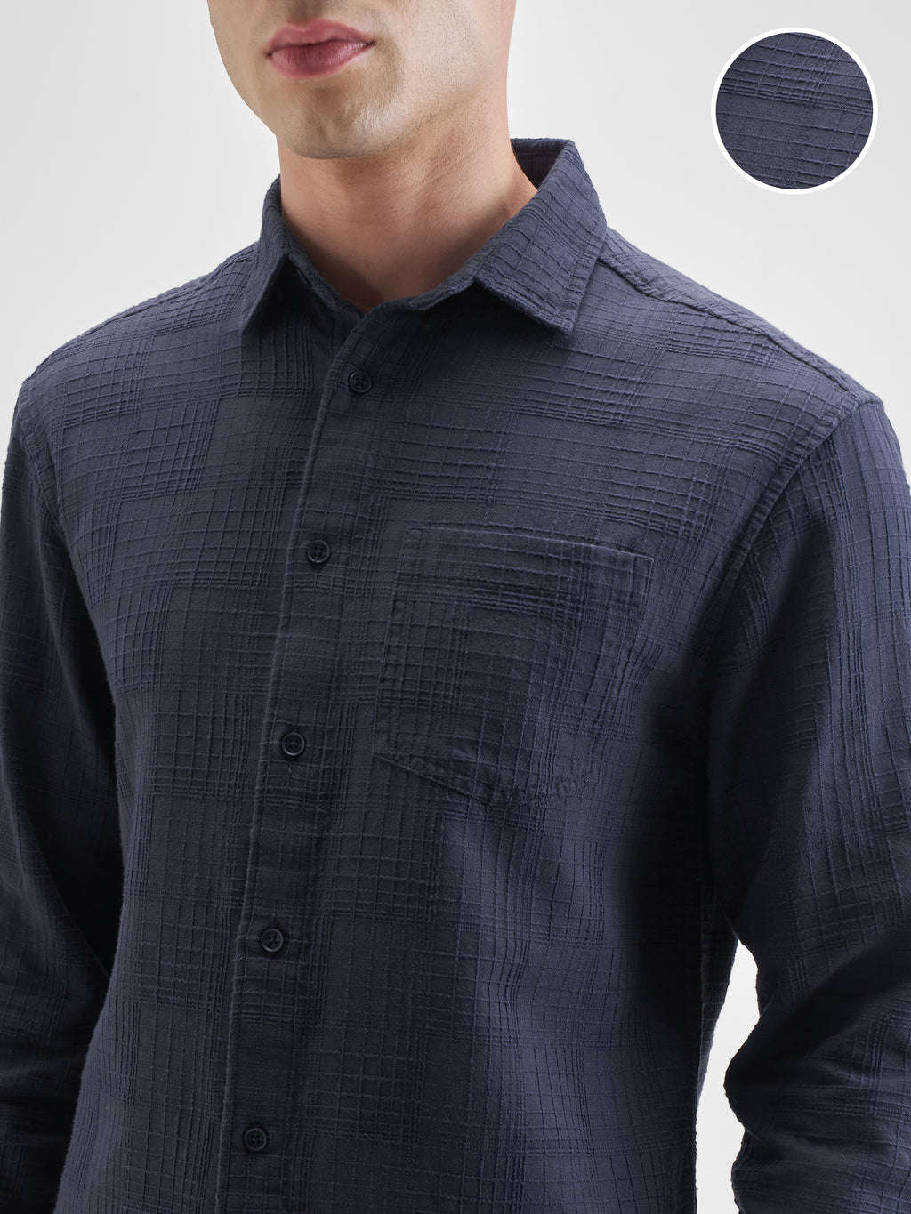 Highlander Men Navy Blue Self Design Relaxed Fit Casual Shirt - Navy Blue - Image 5