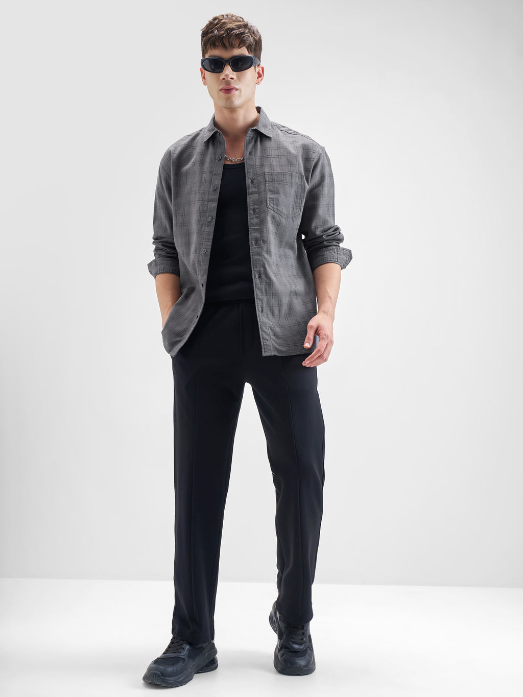 Highlander Men Grey Checked Relaxed Fit Casual Shirt - Grey - Image 2