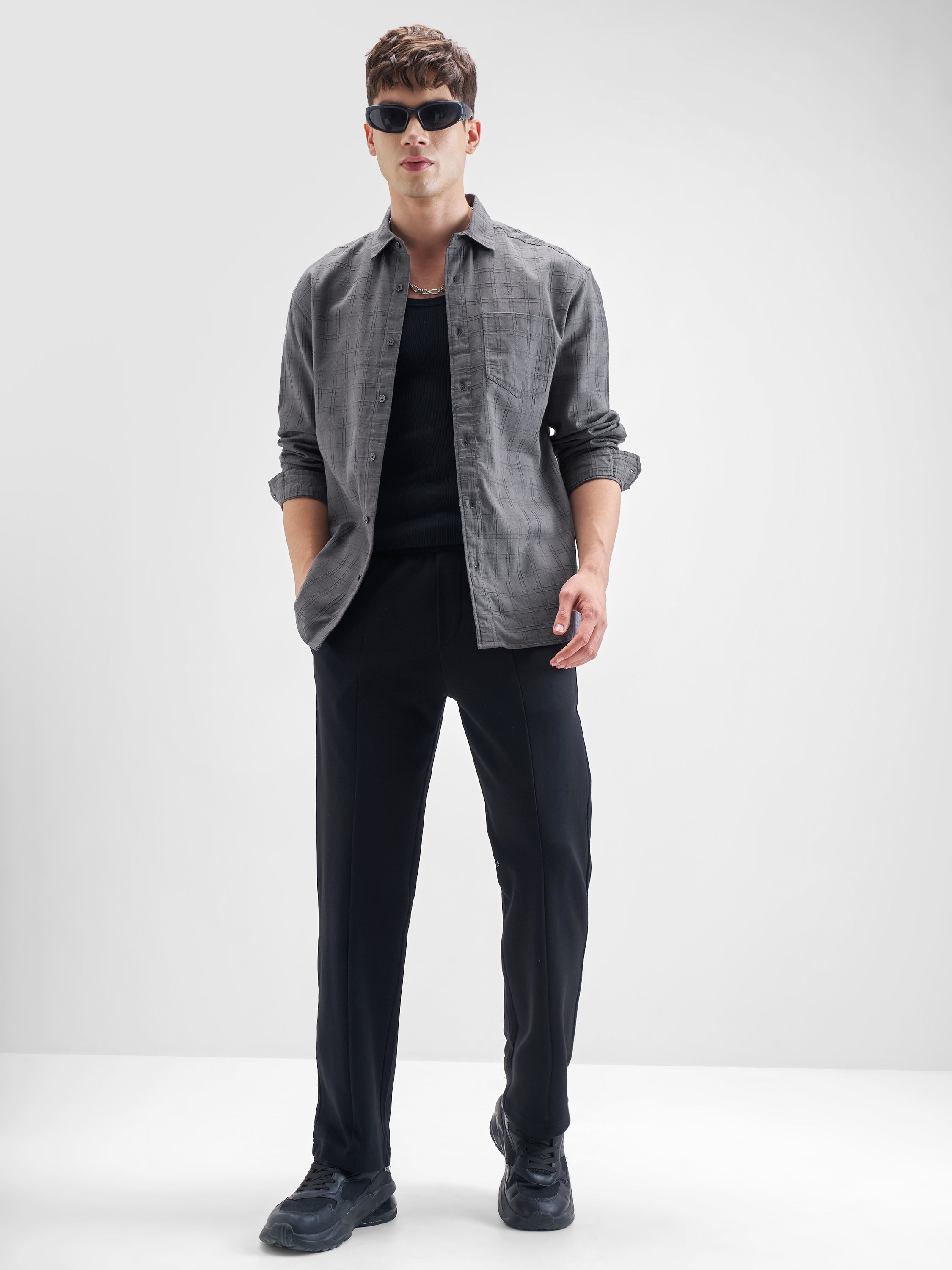 Highlander Men Grey Checked Relaxed Fit Casual Shirt - Grey - Image 2