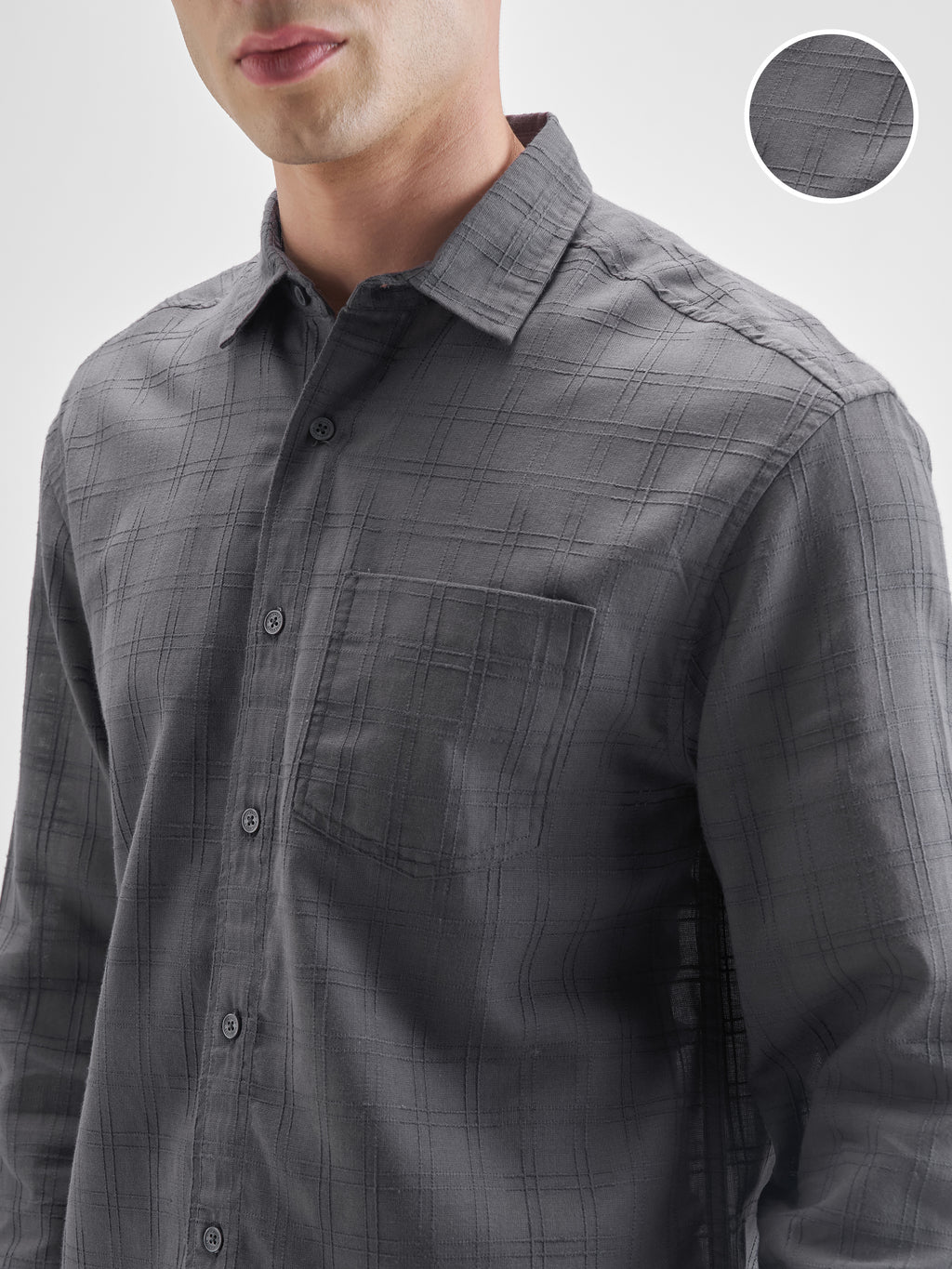 Highlander Men Grey Checked Relaxed Fit Casual Shirt - Grey - Image 5