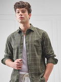 Highlander Men Olive Checked Relaxed Fit Casual Shirt - Olive - Image 1