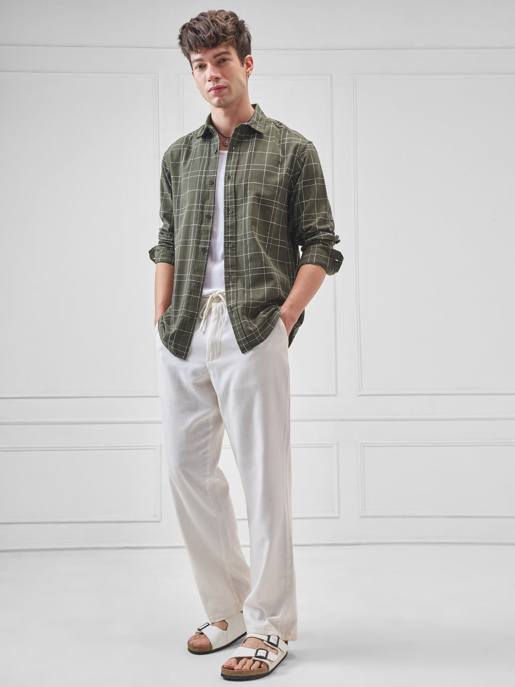 Highlander Men Olive Checked Relaxed Fit Casual Shirt - Olive - Image 2