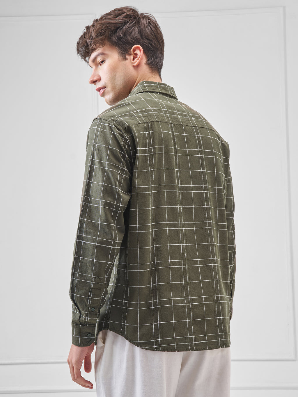 Highlander Men Olive Checked Relaxed Fit Casual Shirt - Olive - Image 3