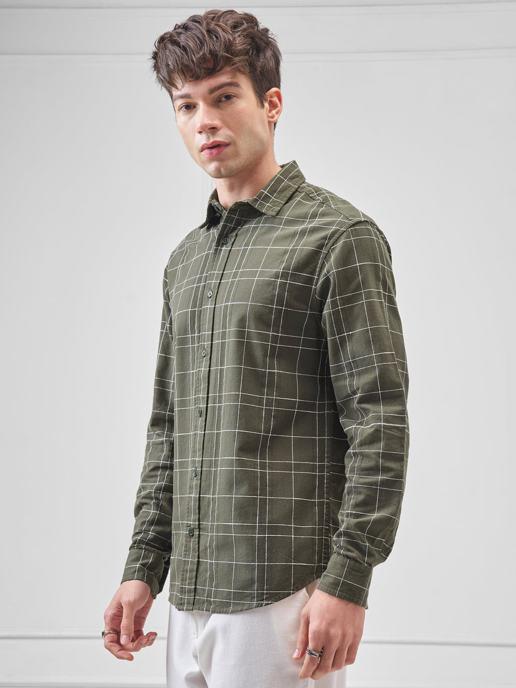 Highlander Men Olive Checked Relaxed Fit Casual Shirt - Olive - Image 4