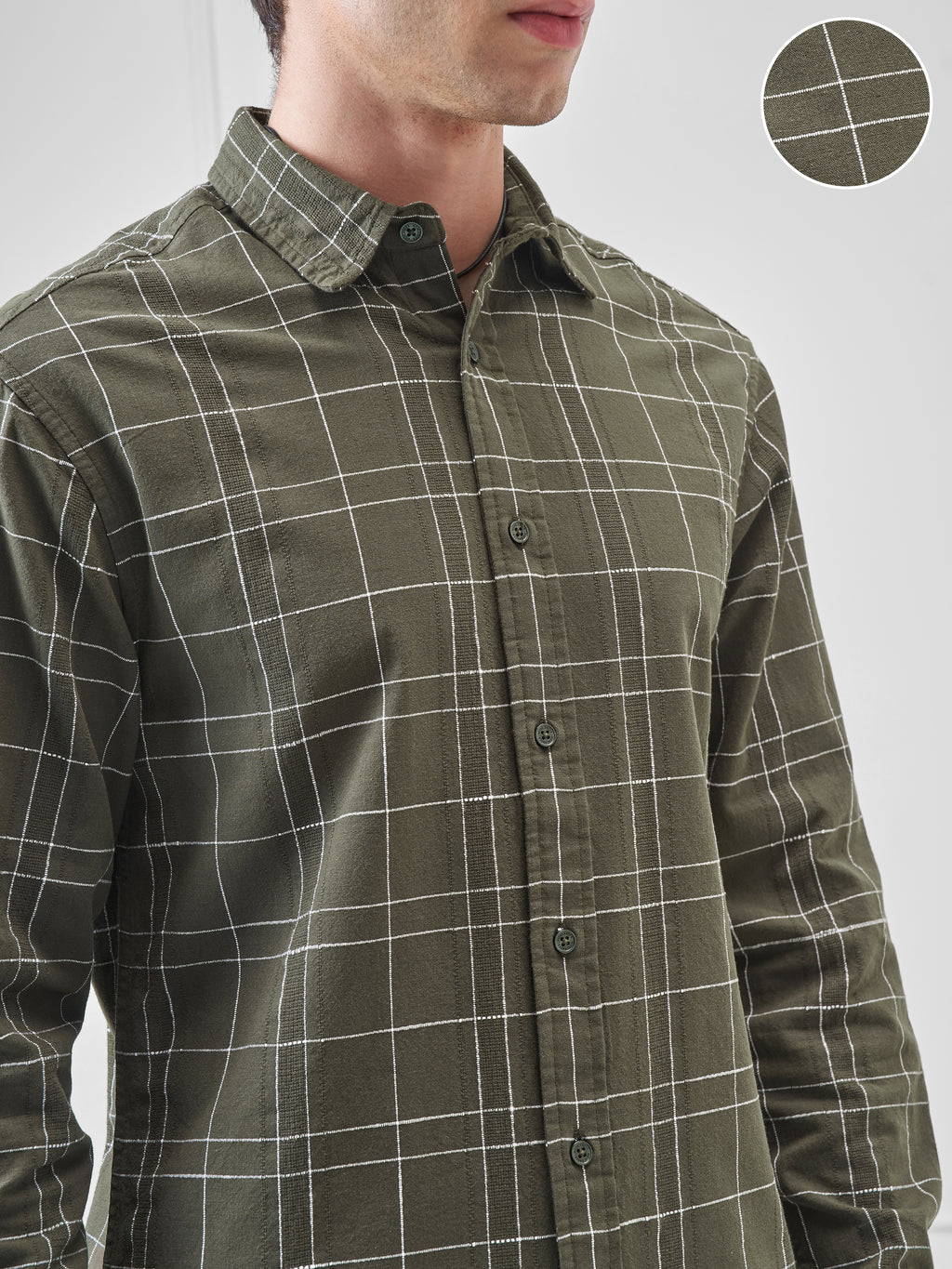 Highlander Men Olive Checked Relaxed Fit Casual Shirt - Olive - Image 5