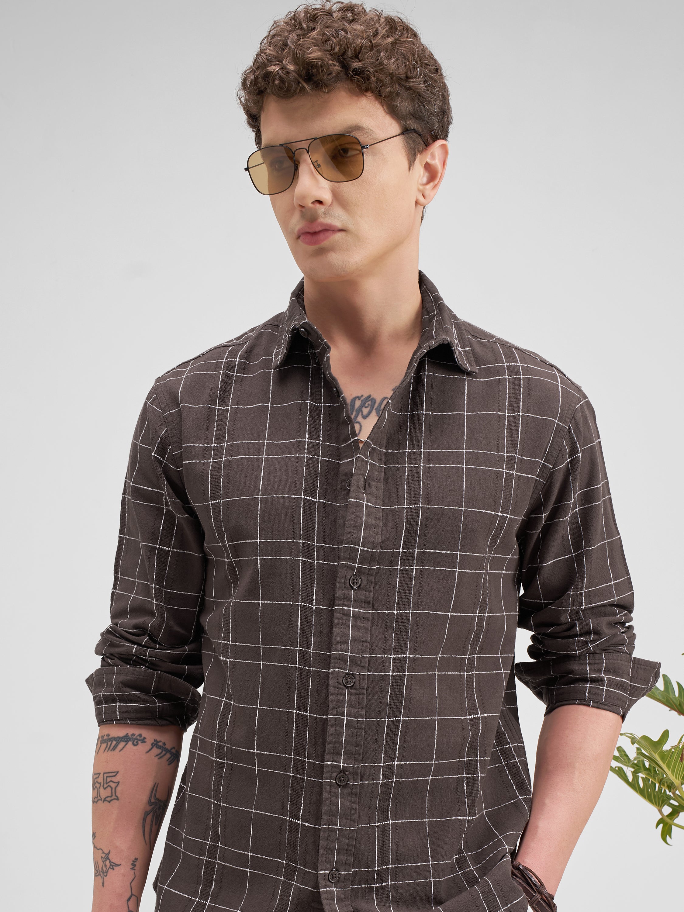Highlander Men Brown Checked Regular Fit Casual Shirt - Brown - Image 1