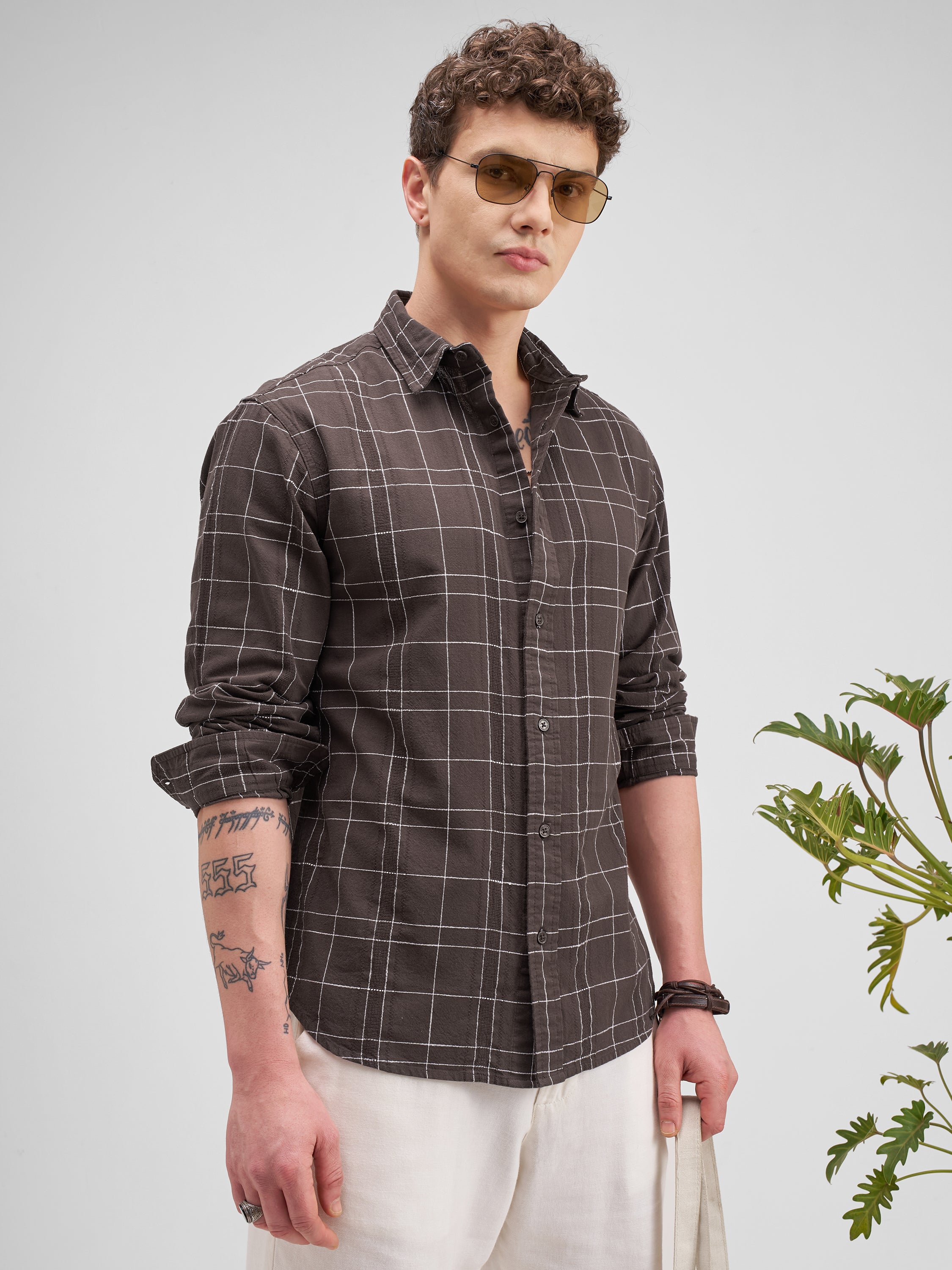 Highlander Men Brown Checked Regular Fit Casual Shirt - Brown - Image 6
