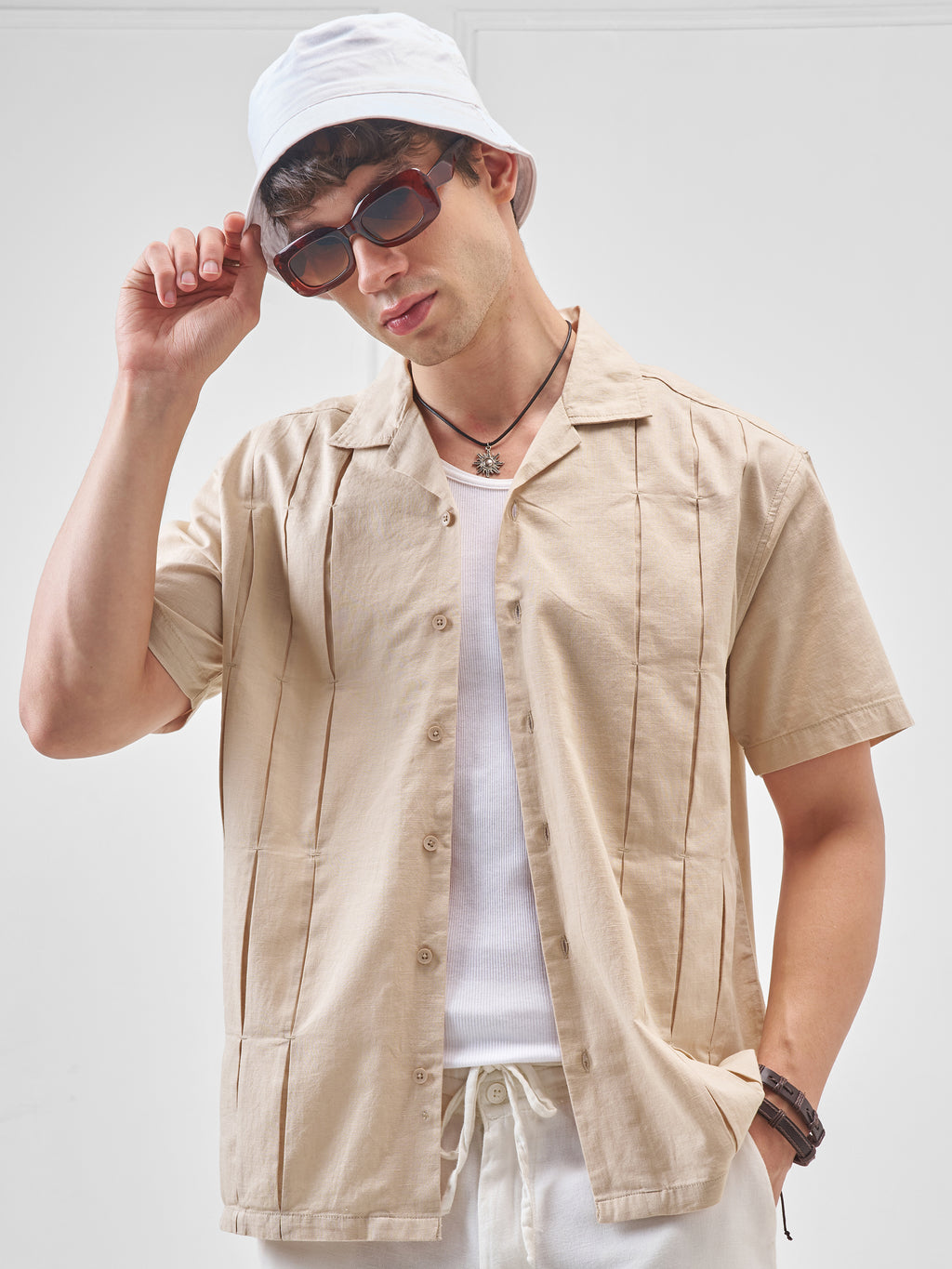 Highlander Men Beige Solid Relaxed Fit Casual Shirt - Beige - Image 1