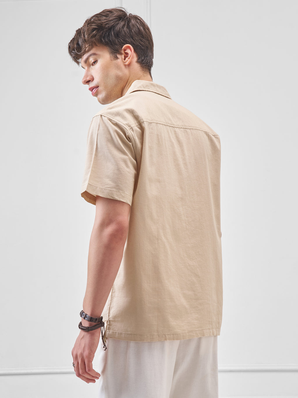 Highlander Men Beige Solid Relaxed Fit Casual Shirt - Beige - Image 3