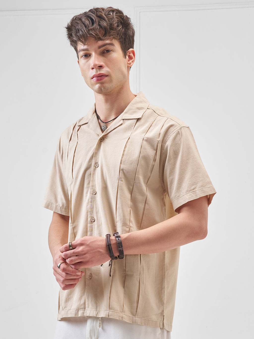 Highlander Men Beige Solid Relaxed Fit Casual Shirt - Beige - Image 4