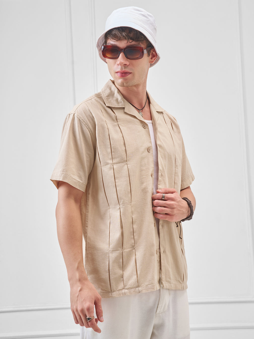 Highlander Men Beige Solid Relaxed Fit Casual Shirt - Beige - Image 6
