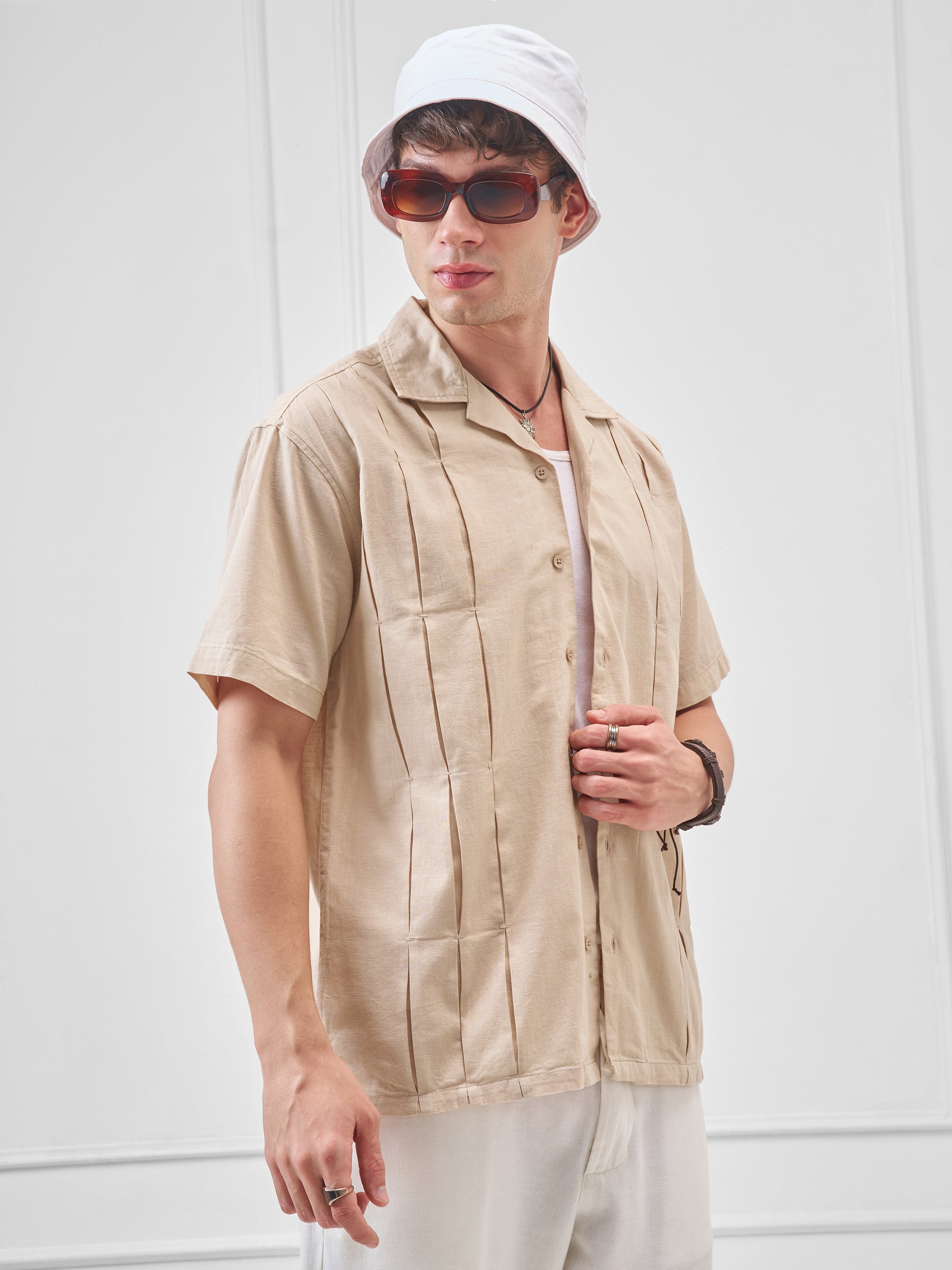 Highlander Men Beige Solid Relaxed Fit Casual Shirt - Beige - Image 6
