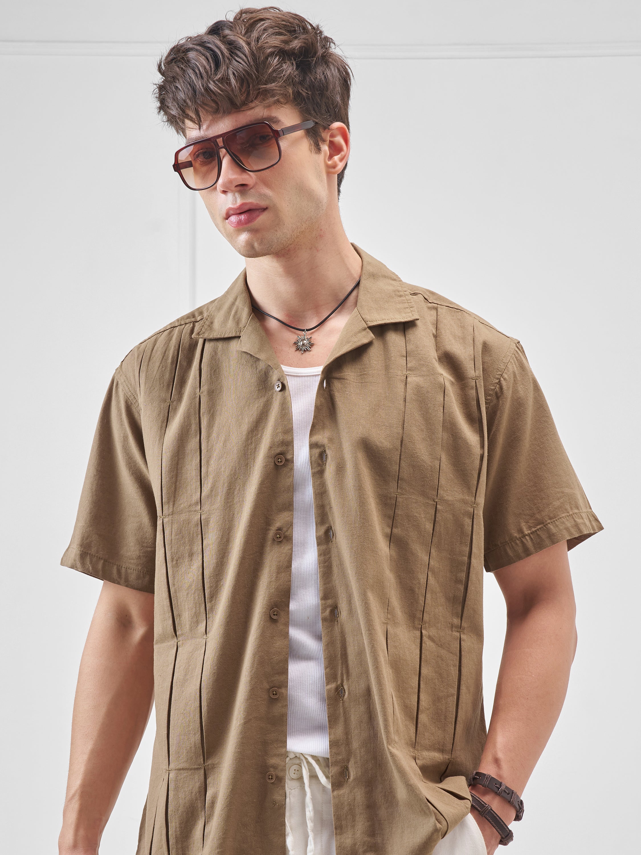 Highlander Men Khaki Solid Relaxed Fit Casual Shirt - Khaki - Image 1