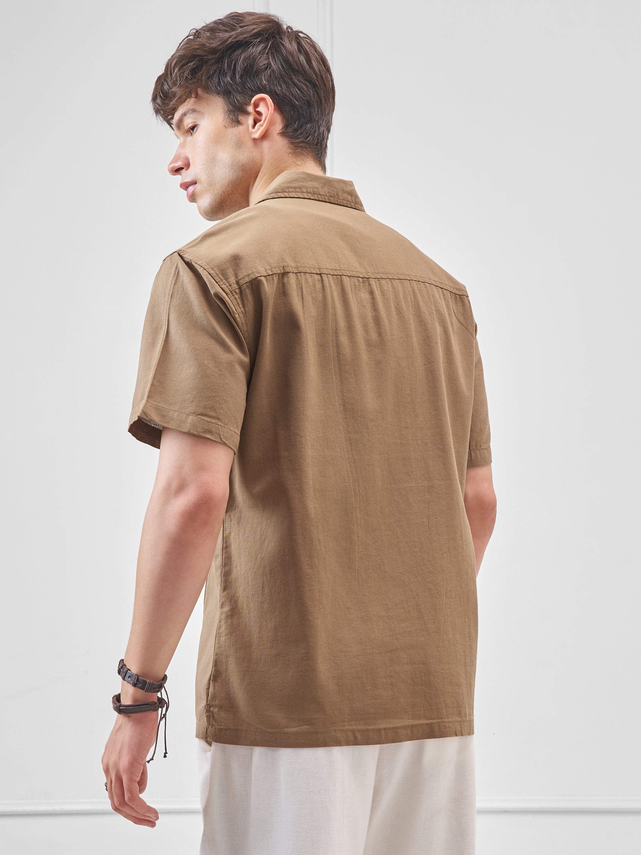 Highlander Men Khaki Solid Relaxed Fit Casual Shirt - Khaki - Image 3