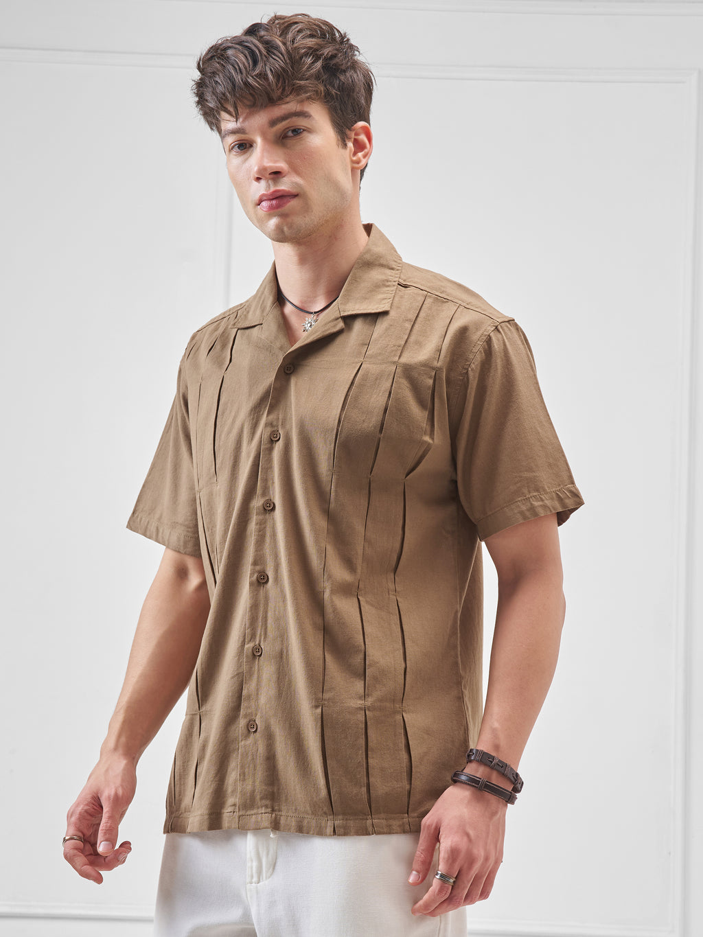 Highlander Men Khaki Solid Relaxed Fit Casual Shirt - Khaki - Image 4