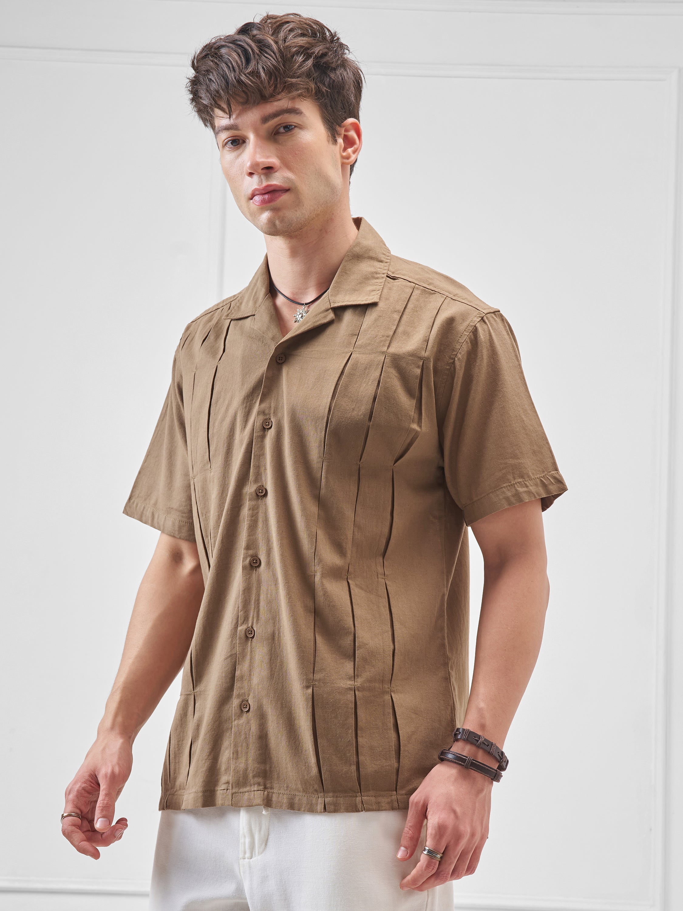 Highlander Men Khaki Solid Relaxed Fit Casual Shirt - Khaki - Image 4
