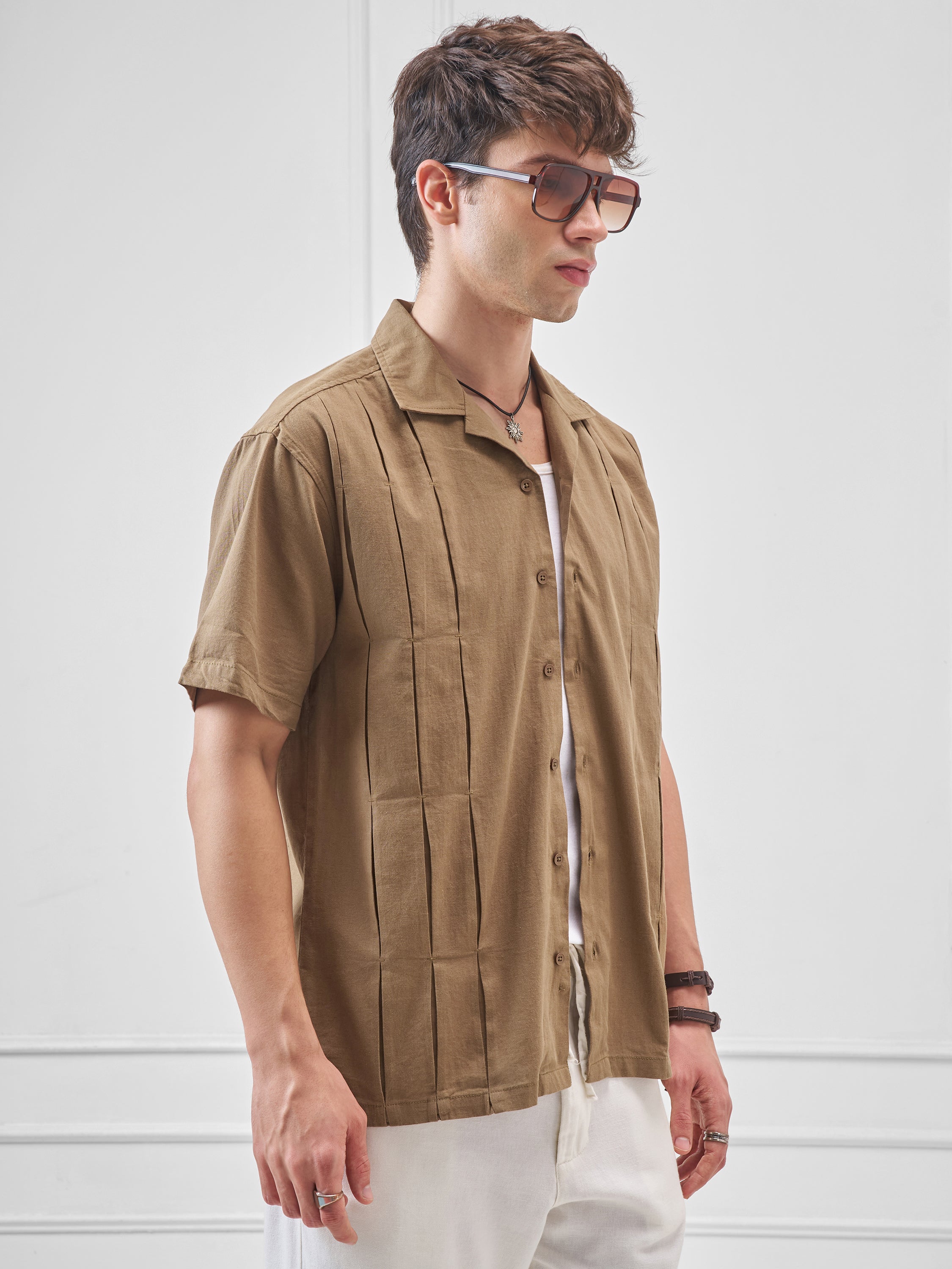 Highlander Men Khaki Solid Relaxed Fit Casual Shirt - Khaki - Image 6