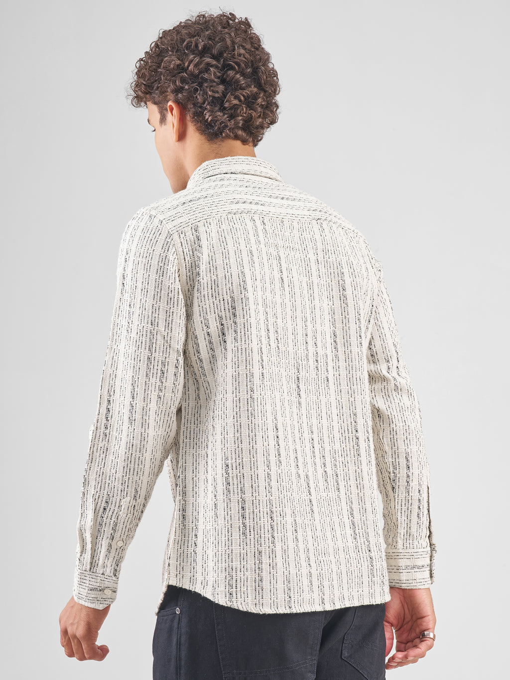 Highlander Men Cream Striped Slim Fit Casual Shirt - Cream - Image 3