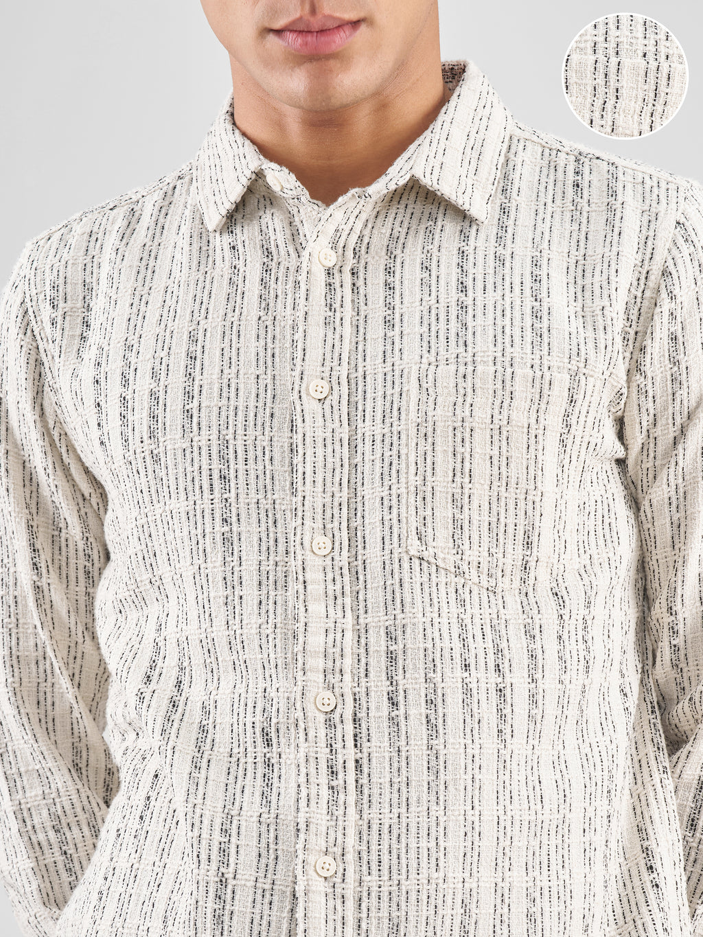 Highlander Men Cream Striped Slim Fit Casual Shirt - Cream - Image 5