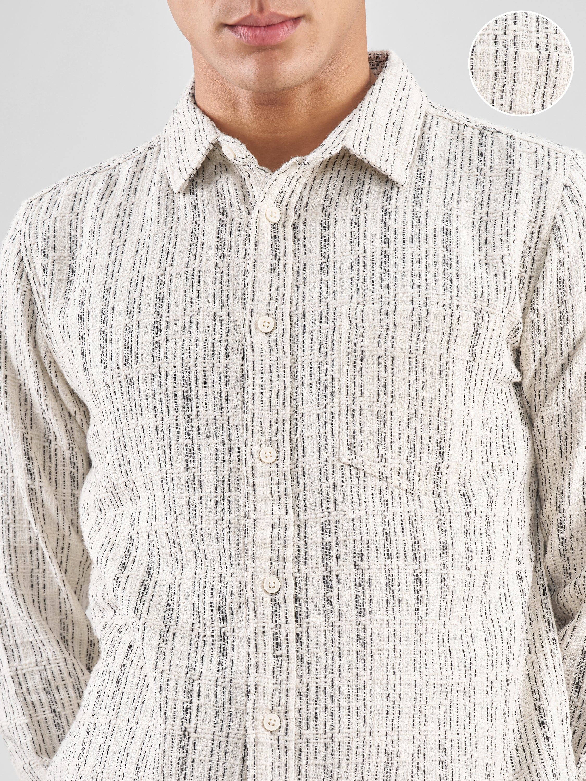 Highlander Men Cream Striped Slim Fit Casual Shirt - Cream - Image 5