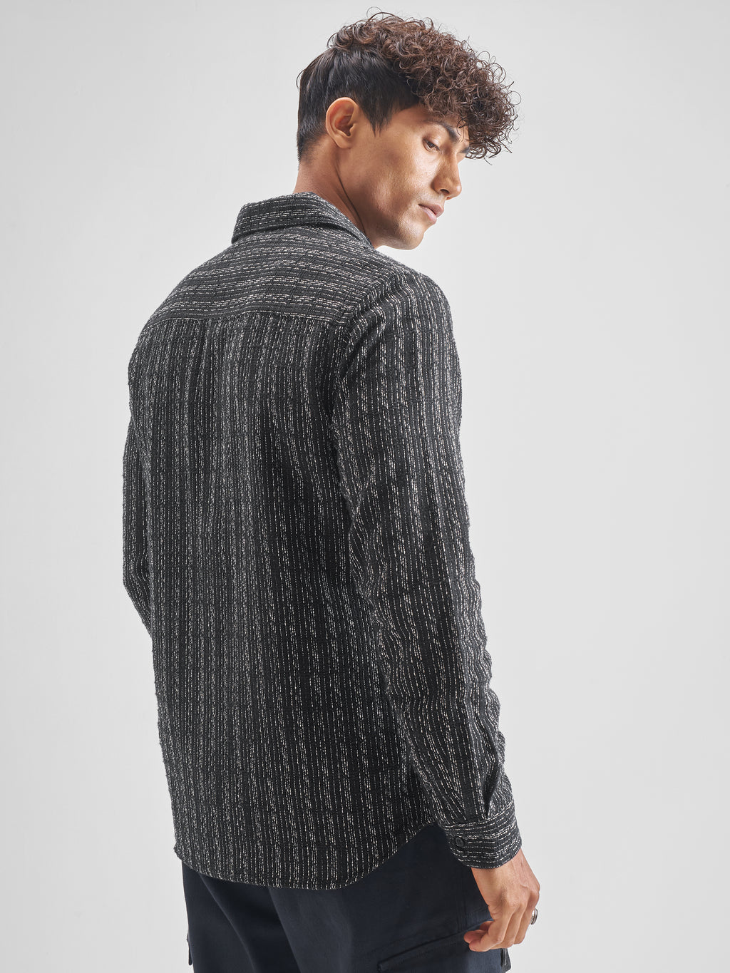 Highlander Men Black Striped Slim Fit Casual Shirt - Black - Image 3