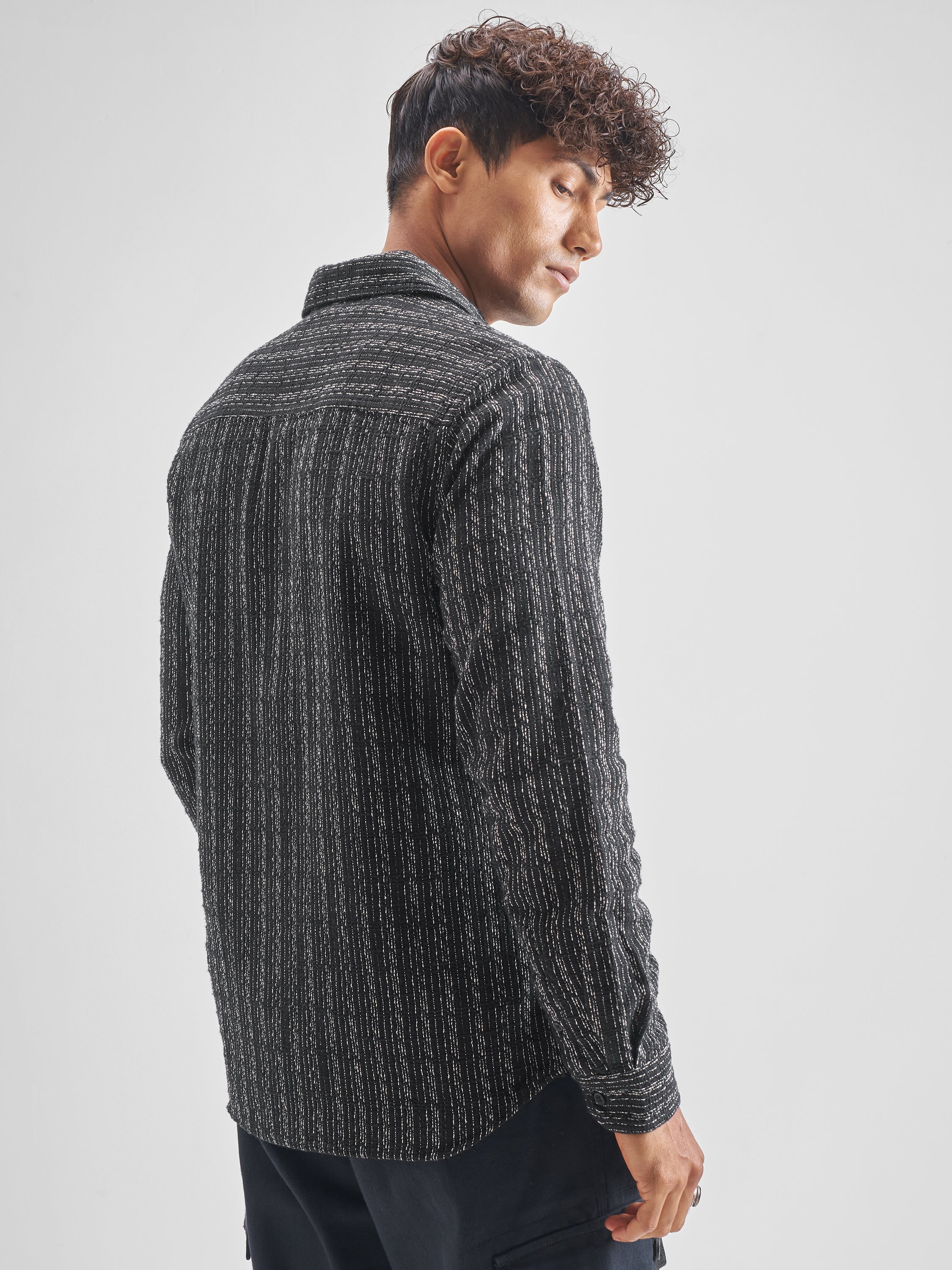 Highlander Men Black Striped Slim Fit Casual Shirt - Black - Image 3