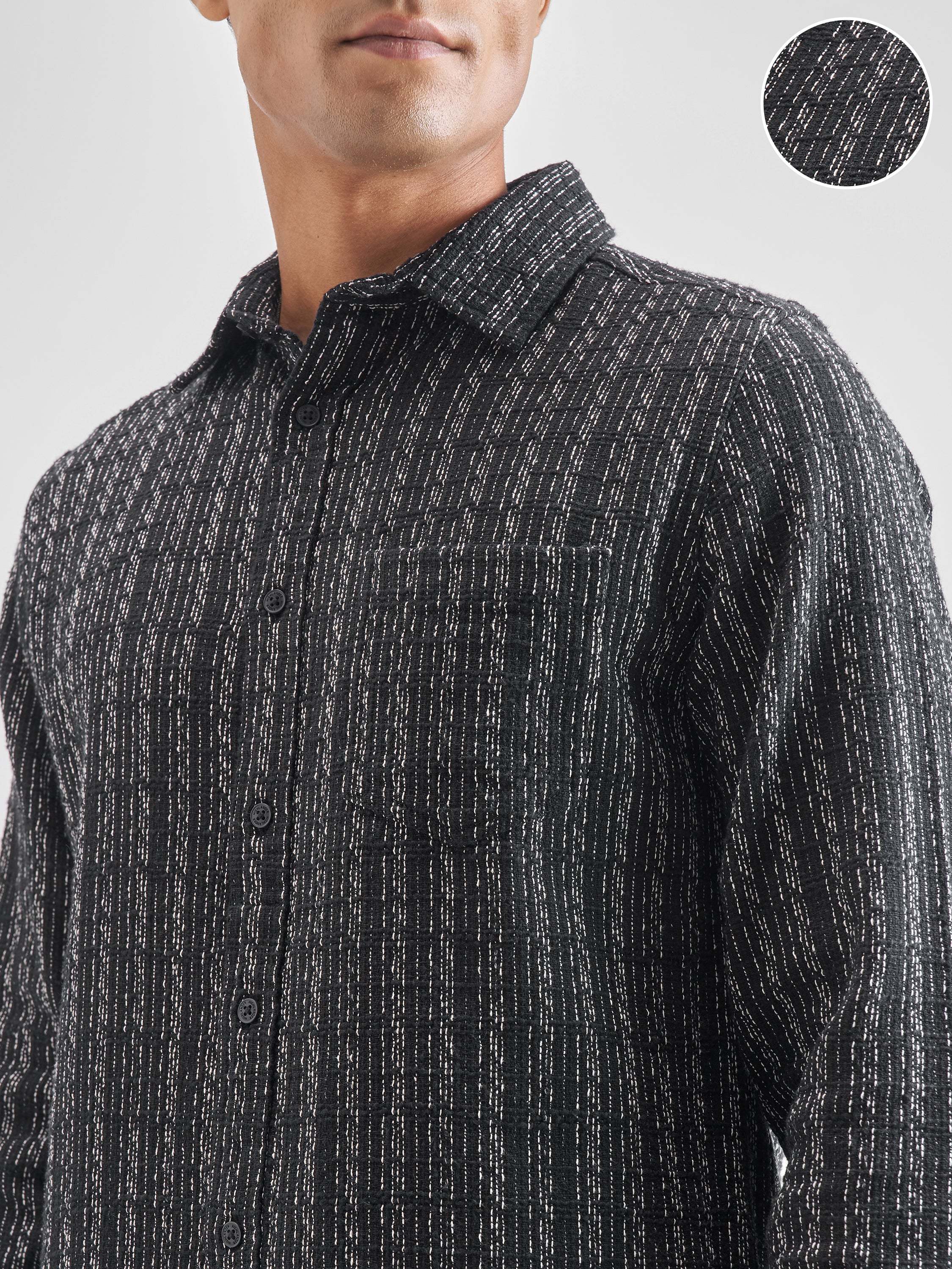 Highlander Men Black Striped Slim Fit Casual Shirt - Black - Image 5