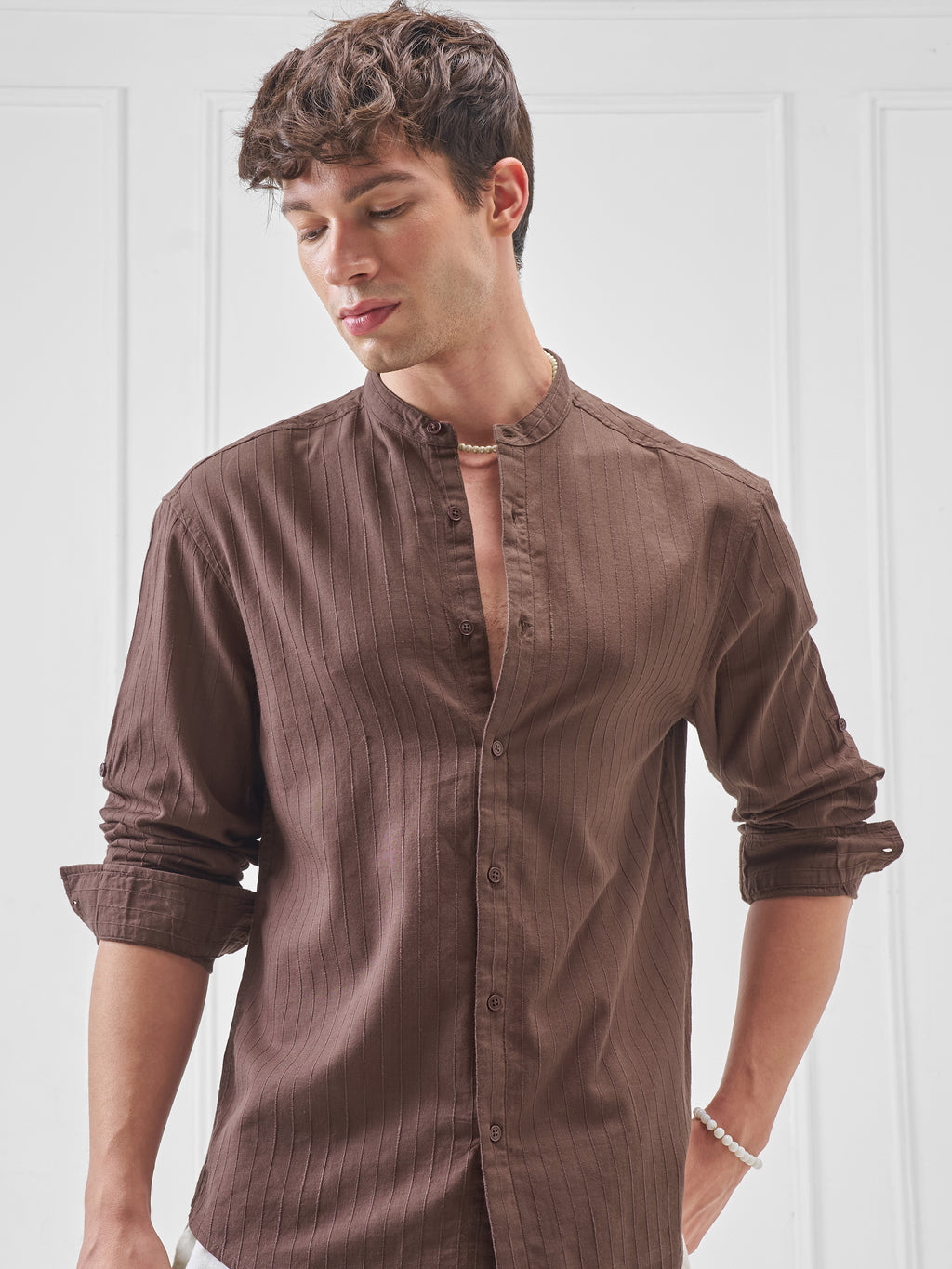 Highlander Men Brown Striped Relaxed Fit Casual Shirt - Brown - Image 1