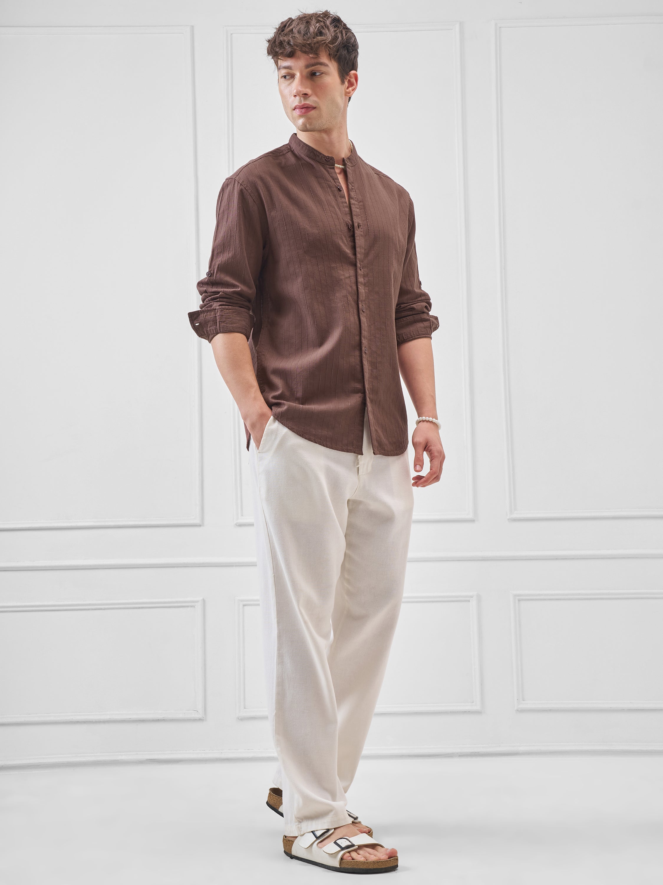 Highlander Men Brown Striped Relaxed Fit Casual Shirt - Brown - Image 2