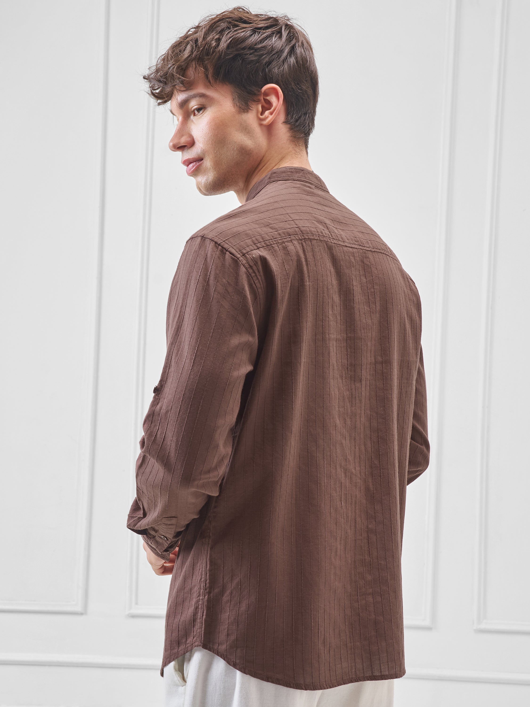 Highlander Men Brown Striped Relaxed Fit Casual Shirt - Brown - Image 3