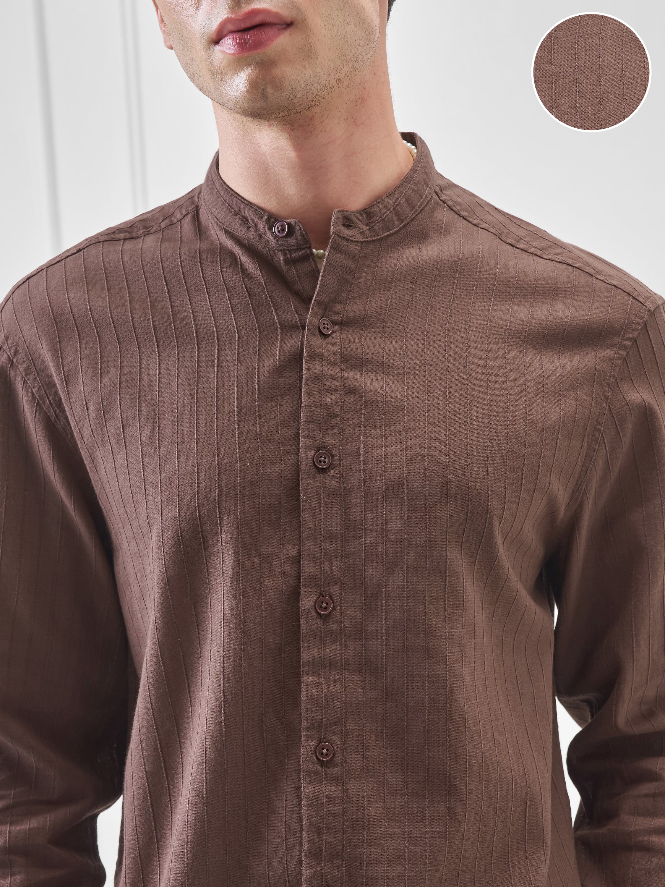 Highlander Men Brown Striped Relaxed Fit Casual Shirt - Brown - Image 5