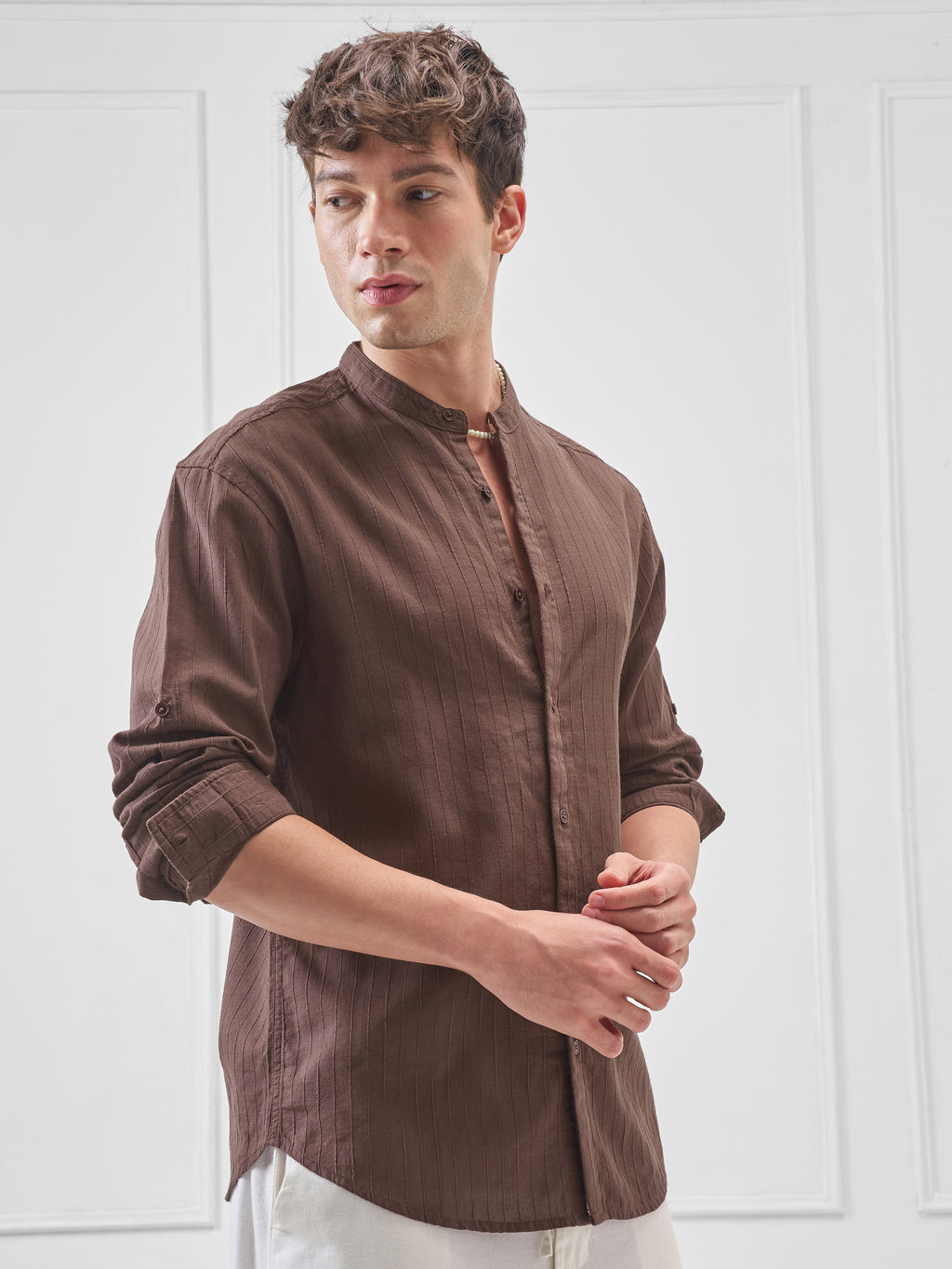 Highlander Men Brown Striped Relaxed Fit Casual Shirt - Brown - Image 6