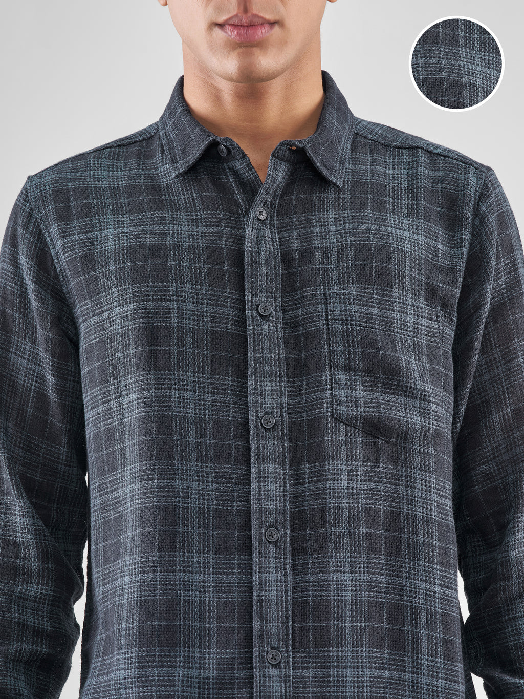Highlander Men Navy Blue Checked Slim Fit Casual Shirt - Navy Blue - Image 5