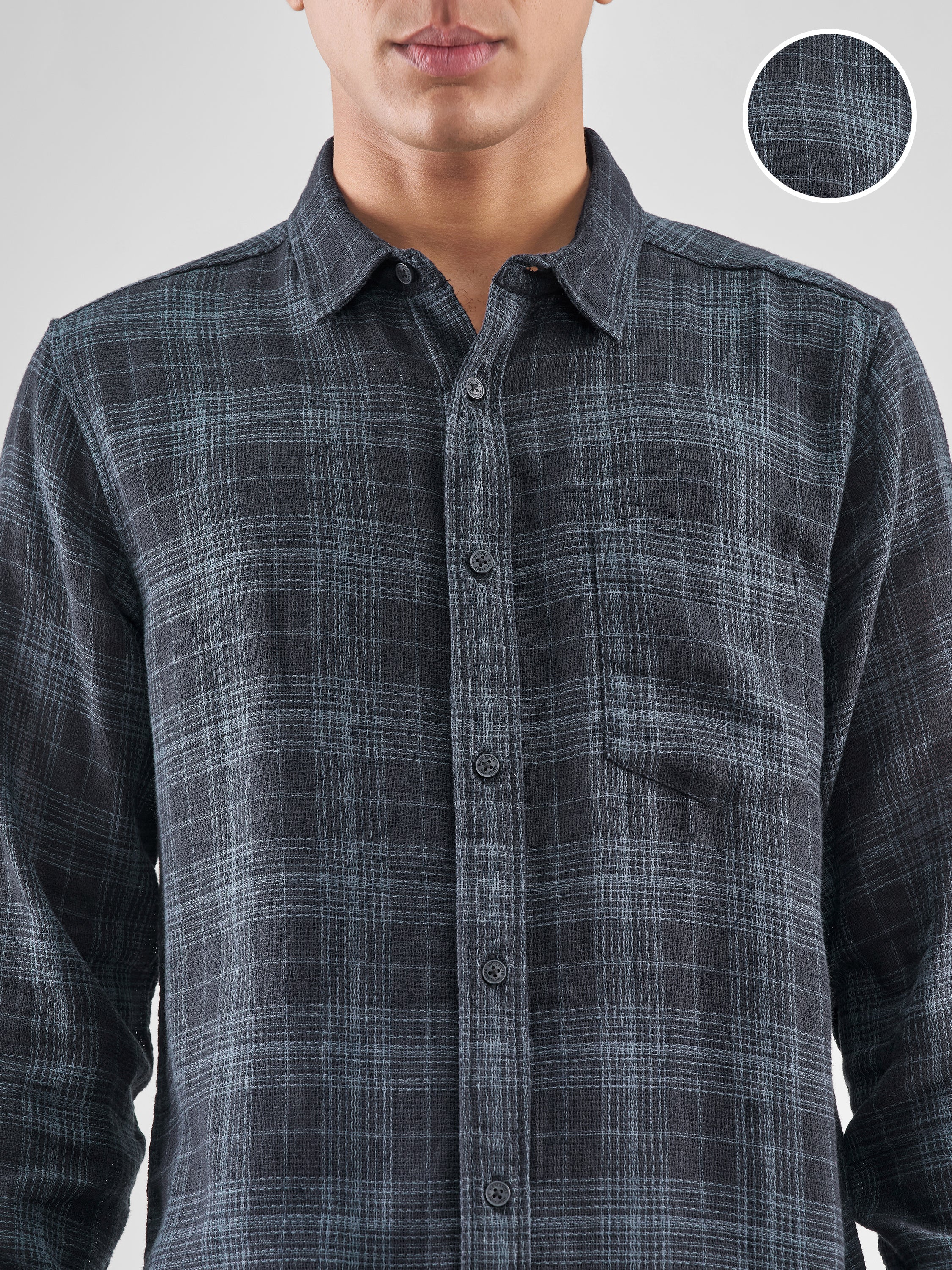 Highlander Men Navy Blue Checked Slim Fit Casual Shirt - Navy Blue - Image 5