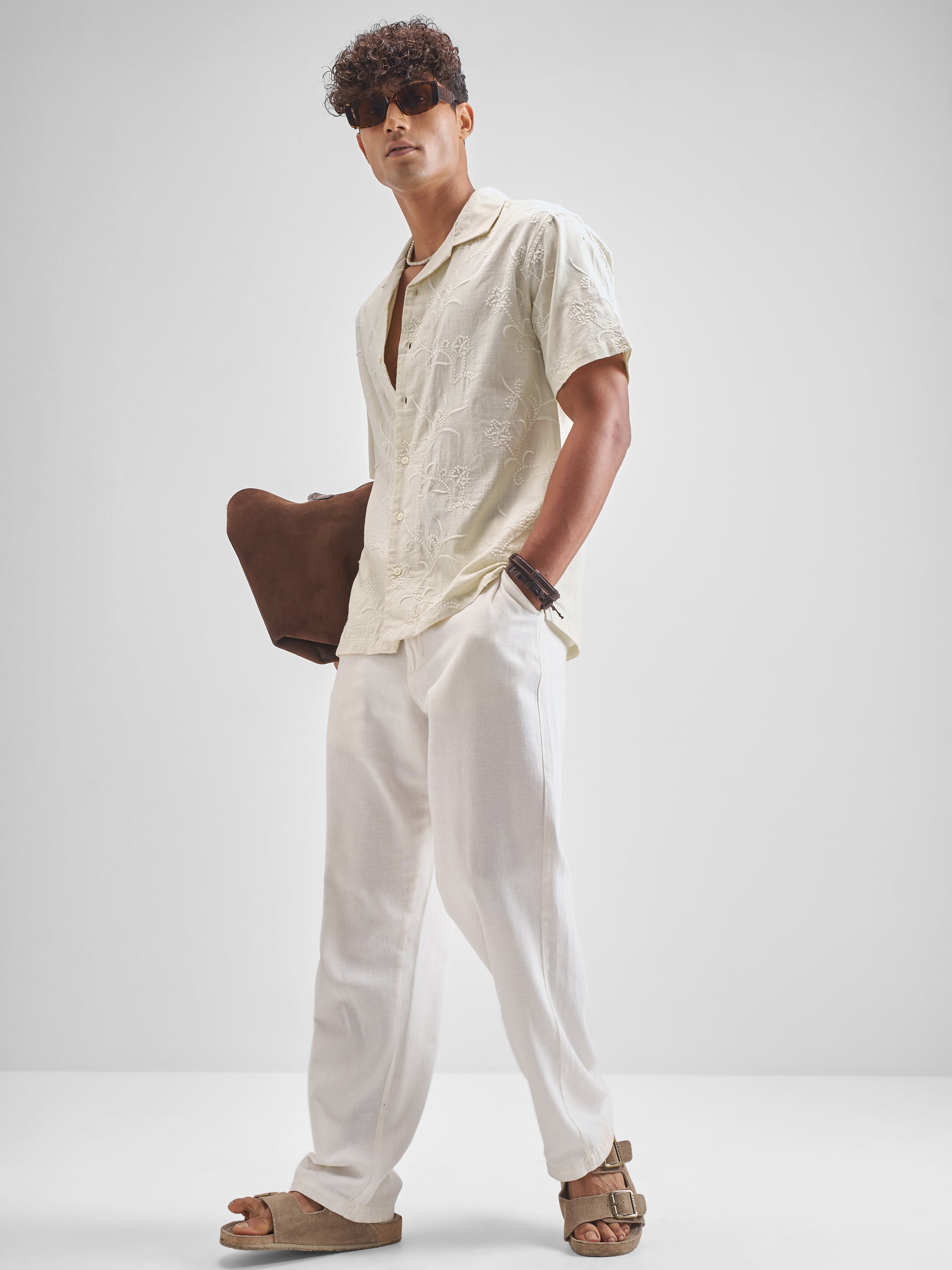 Highlander Men Cream Embroidered Relaxed Fit Casual Shirt - Cream - Image 2