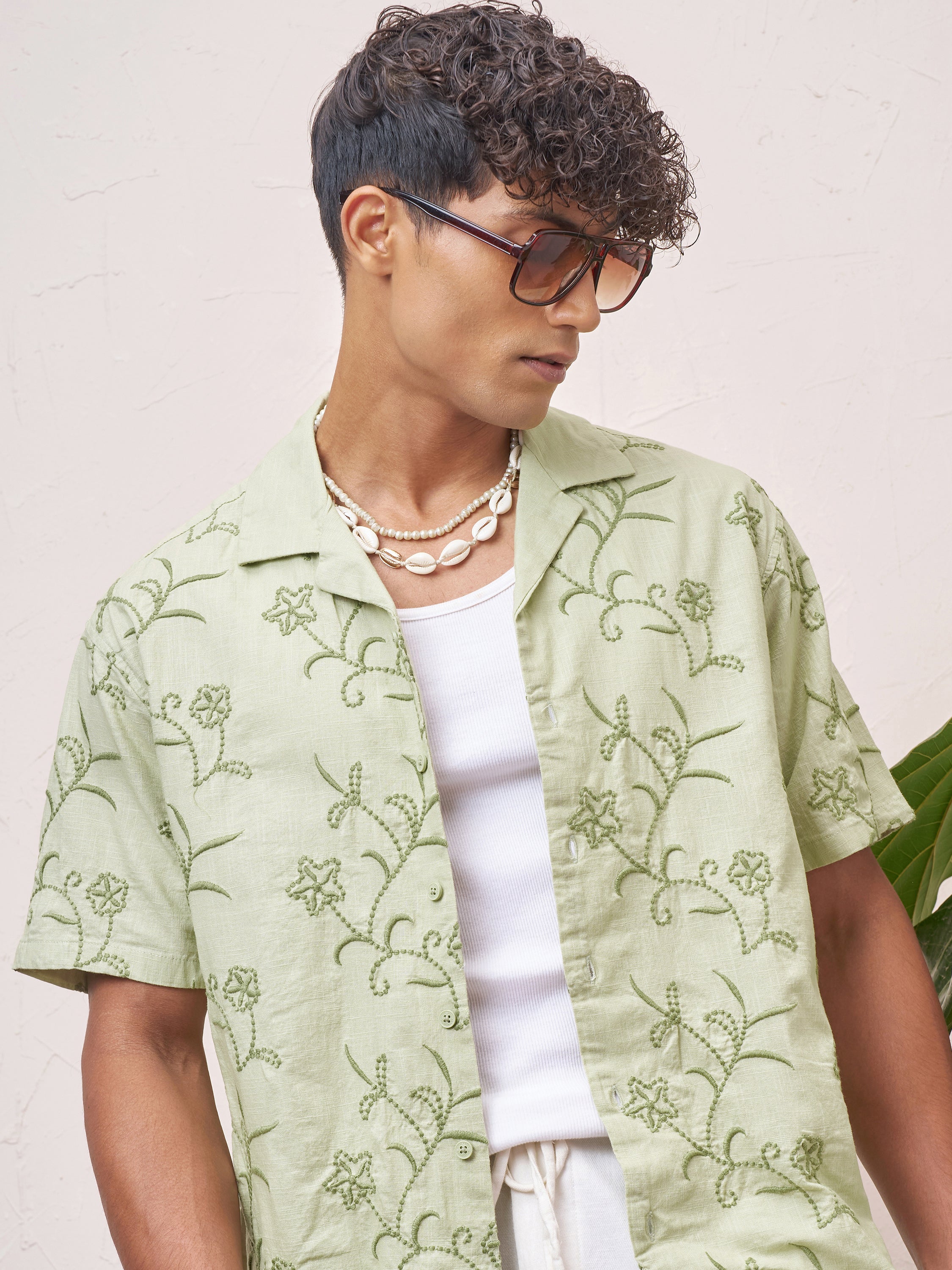 Highlander Men Green Embroidered Relaxed Fit Casual Shirt - Green - Image 1
