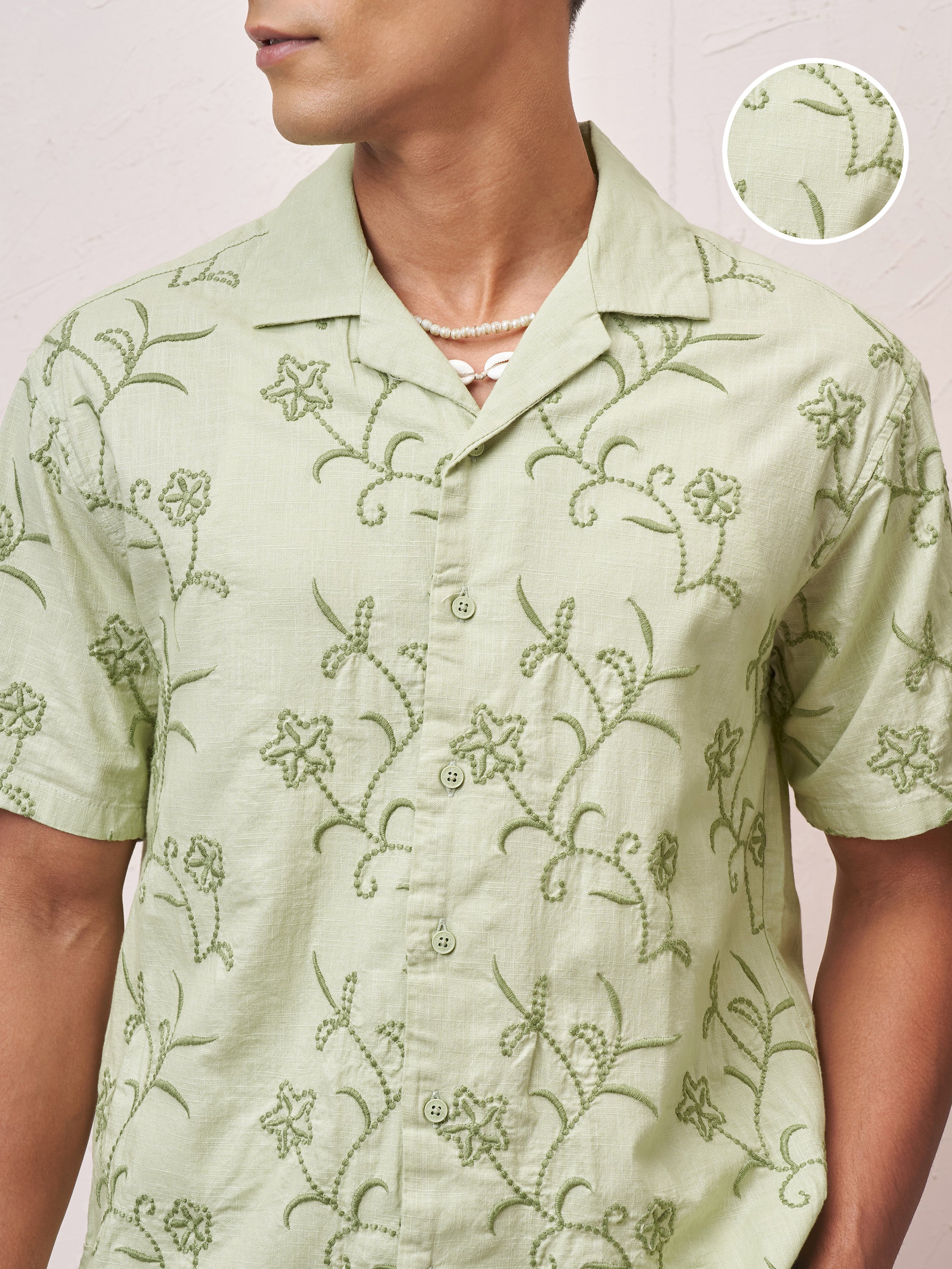 Highlander Men Green Embroidered Relaxed Fit Casual Shirt - Green - Image 5