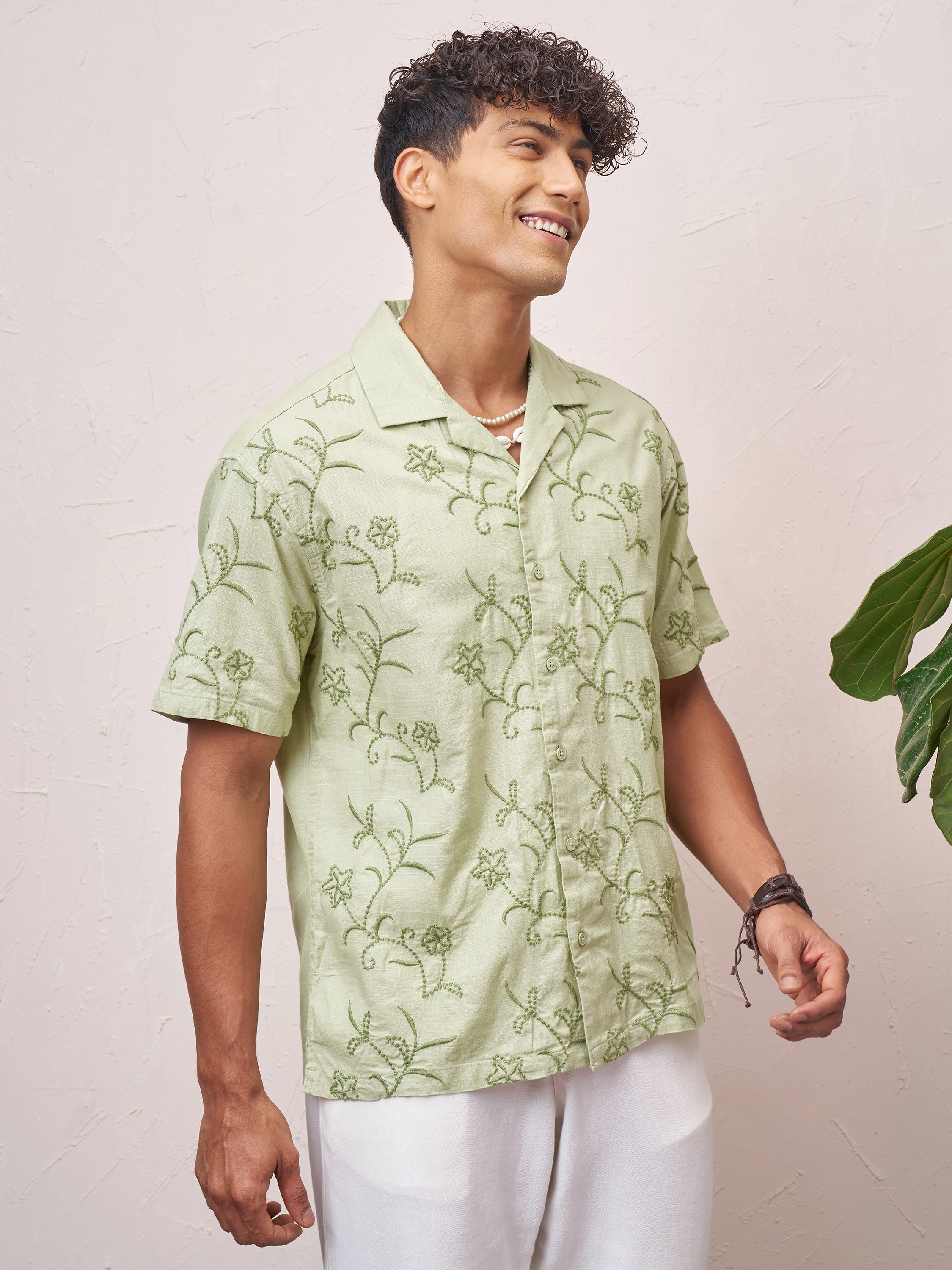 Highlander Men Green Embroidered Relaxed Fit Casual Shirt - Green - Image 6