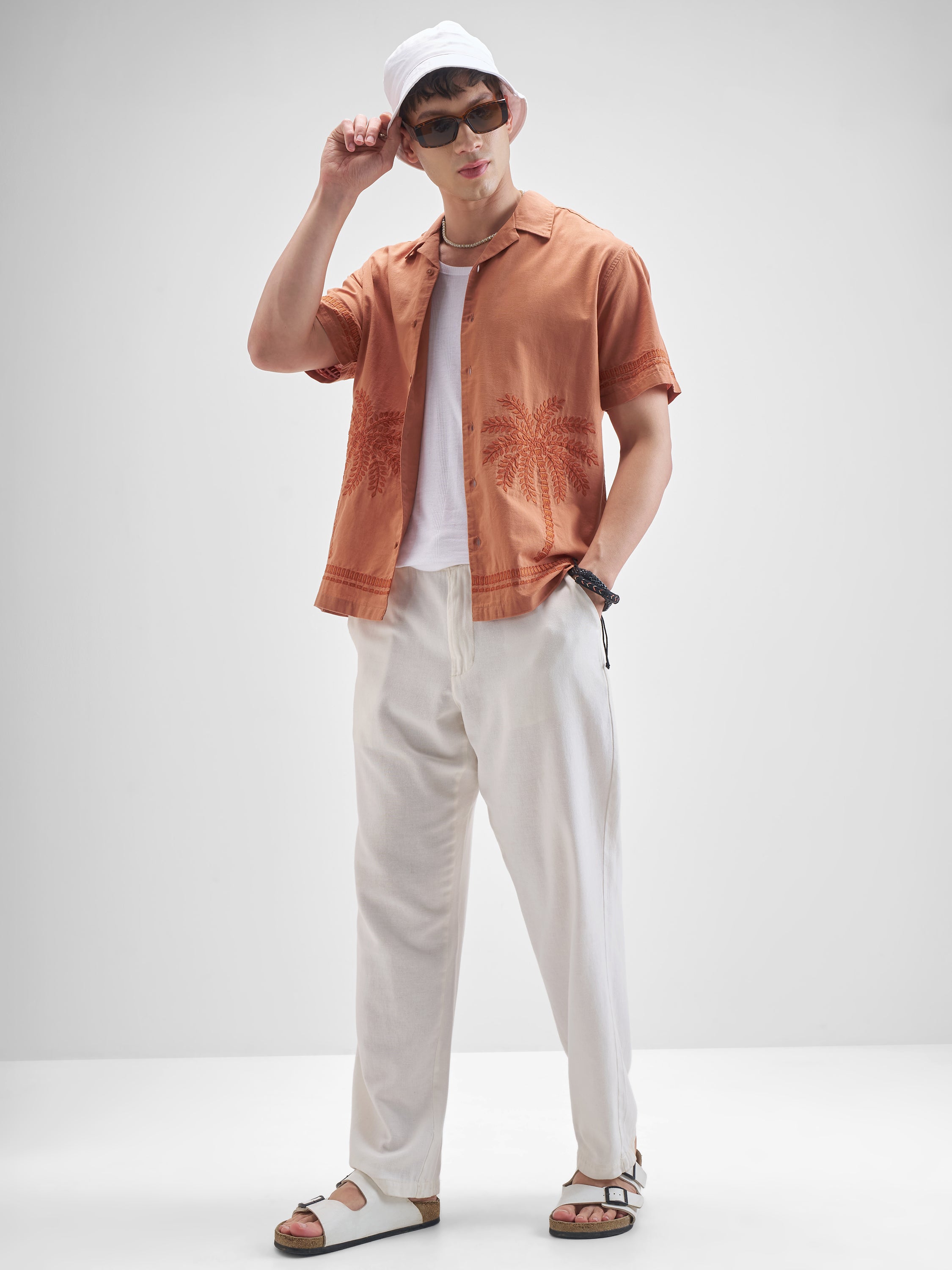 Highlander Men Rust Embroidered Relaxed Fit Casual Shirt - Rust - Image 2