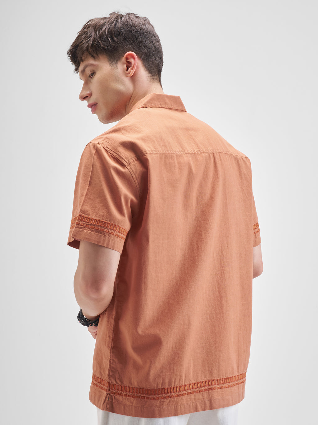 Highlander Men Rust Embroidered Relaxed Fit Casual Shirt - Rust - Image 3
