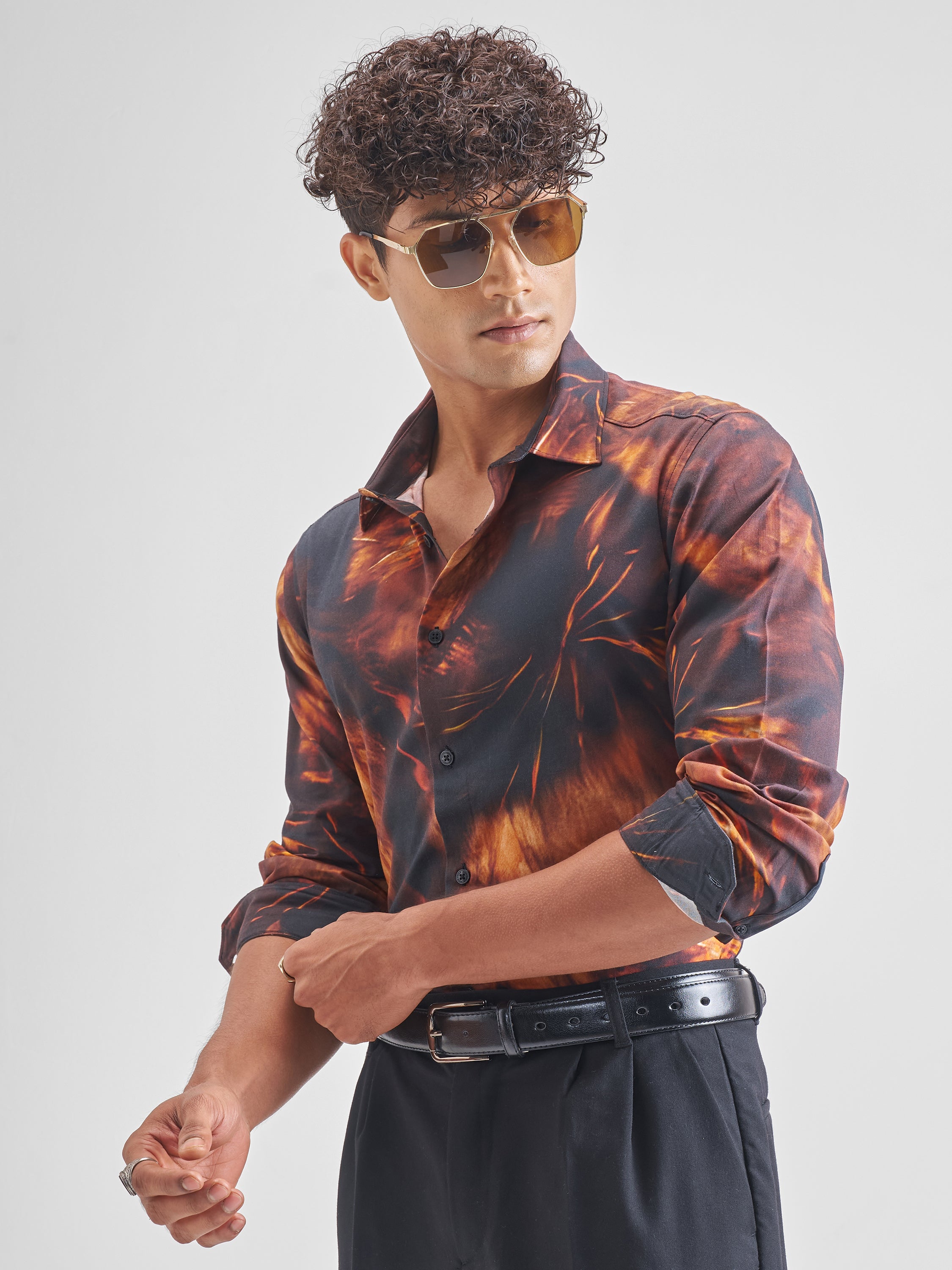 Highlander Men Rust Printed Relaxed Fit Casual Shirt - Rust - Image 4