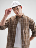 Highlander Men Brown Checked Relaxed Fit Casual Shirt - Brown - Image 1