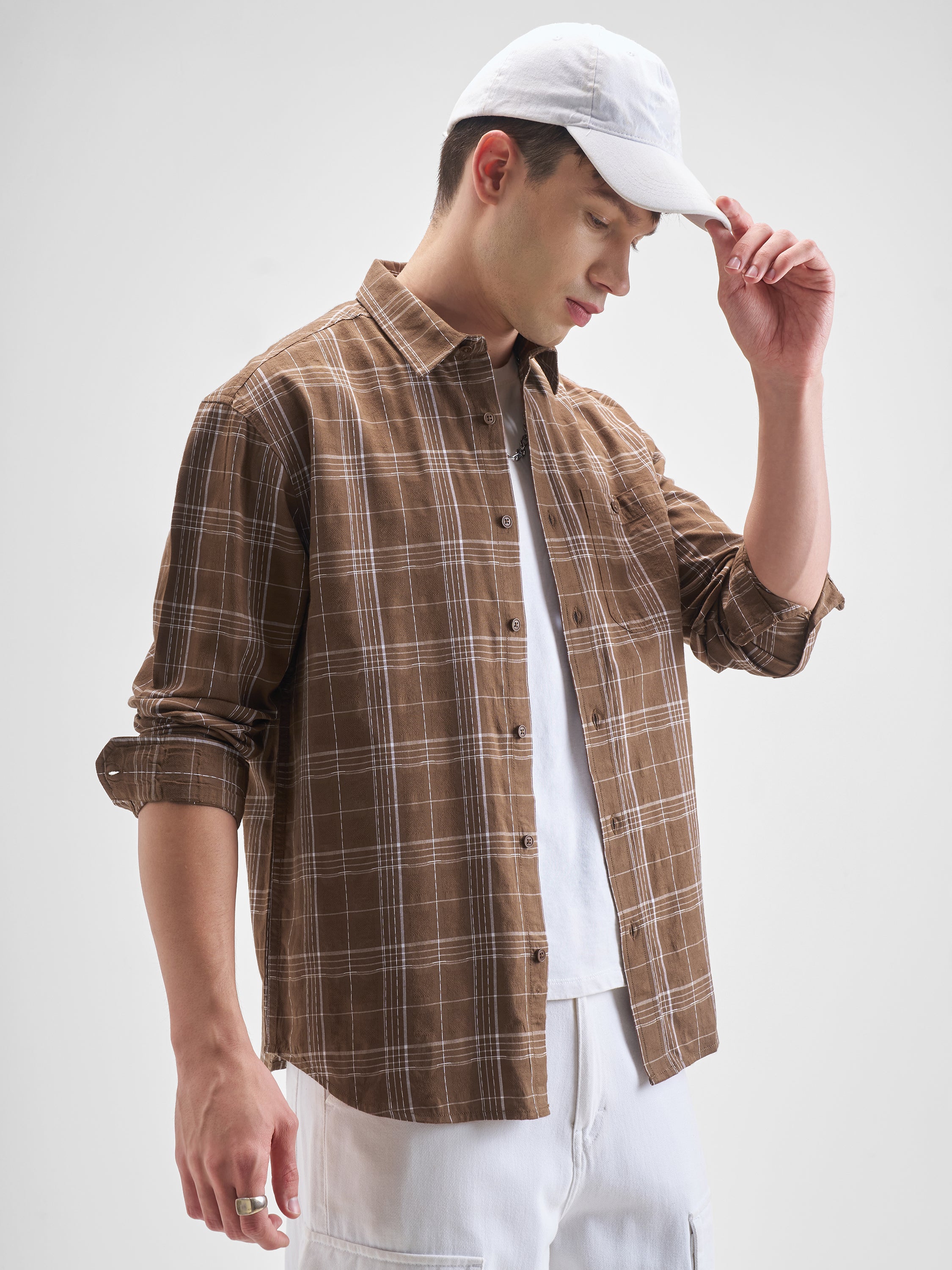 Highlander Men Brown Checked Relaxed Fit Casual Shirt - Brown - Image 6