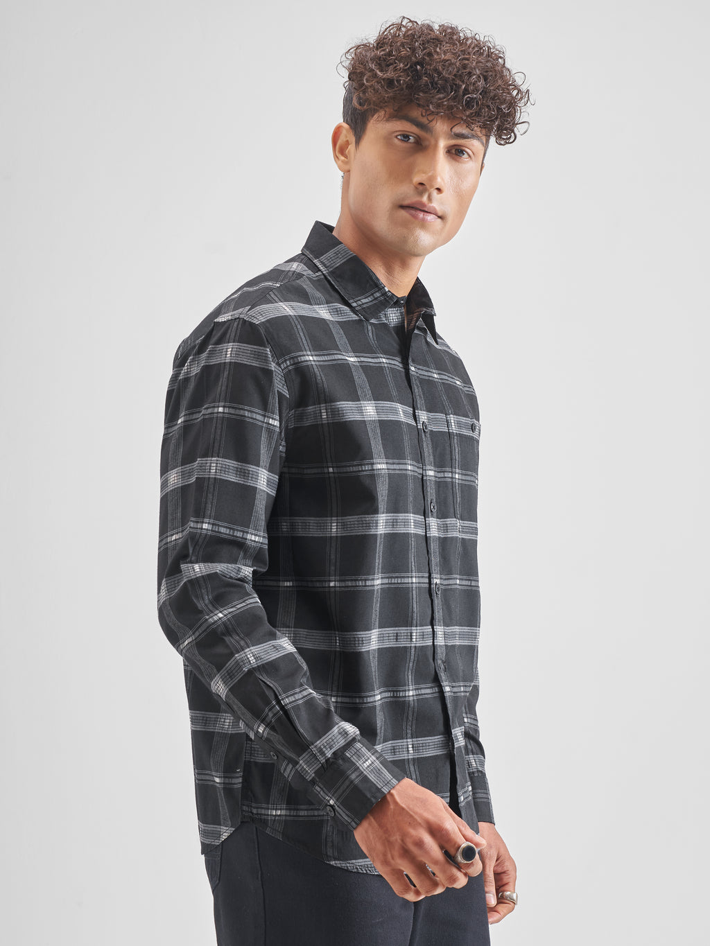 Highlander Men Black Checked Relaxed Fit Casual Shirt - Black - Image 6