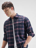 Highlander Men Navy Blue Checked Relaxed Fit Casual Shirt - Navy Blue - Image 1