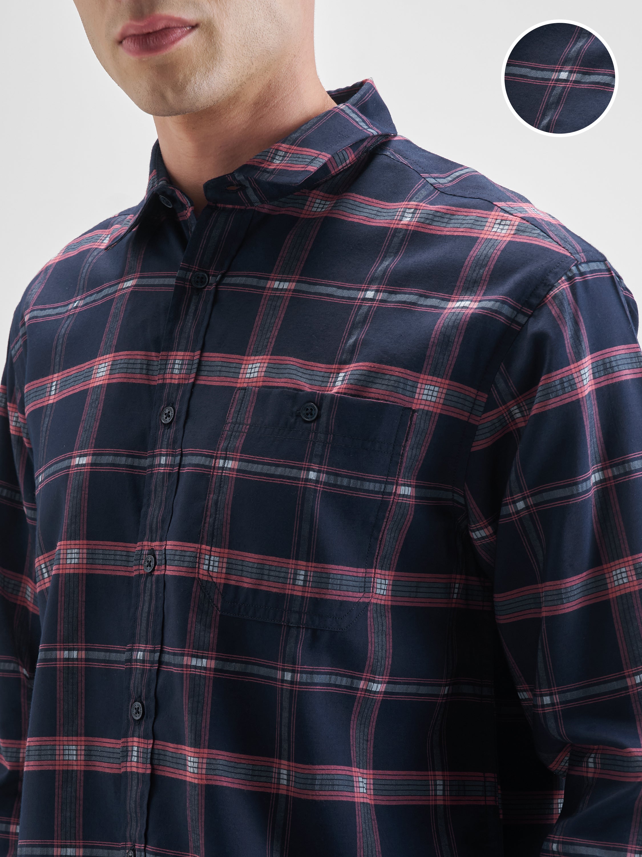 Highlander Men Navy Blue Checked Relaxed Fit Casual Shirt - Navy Blue - Image 5