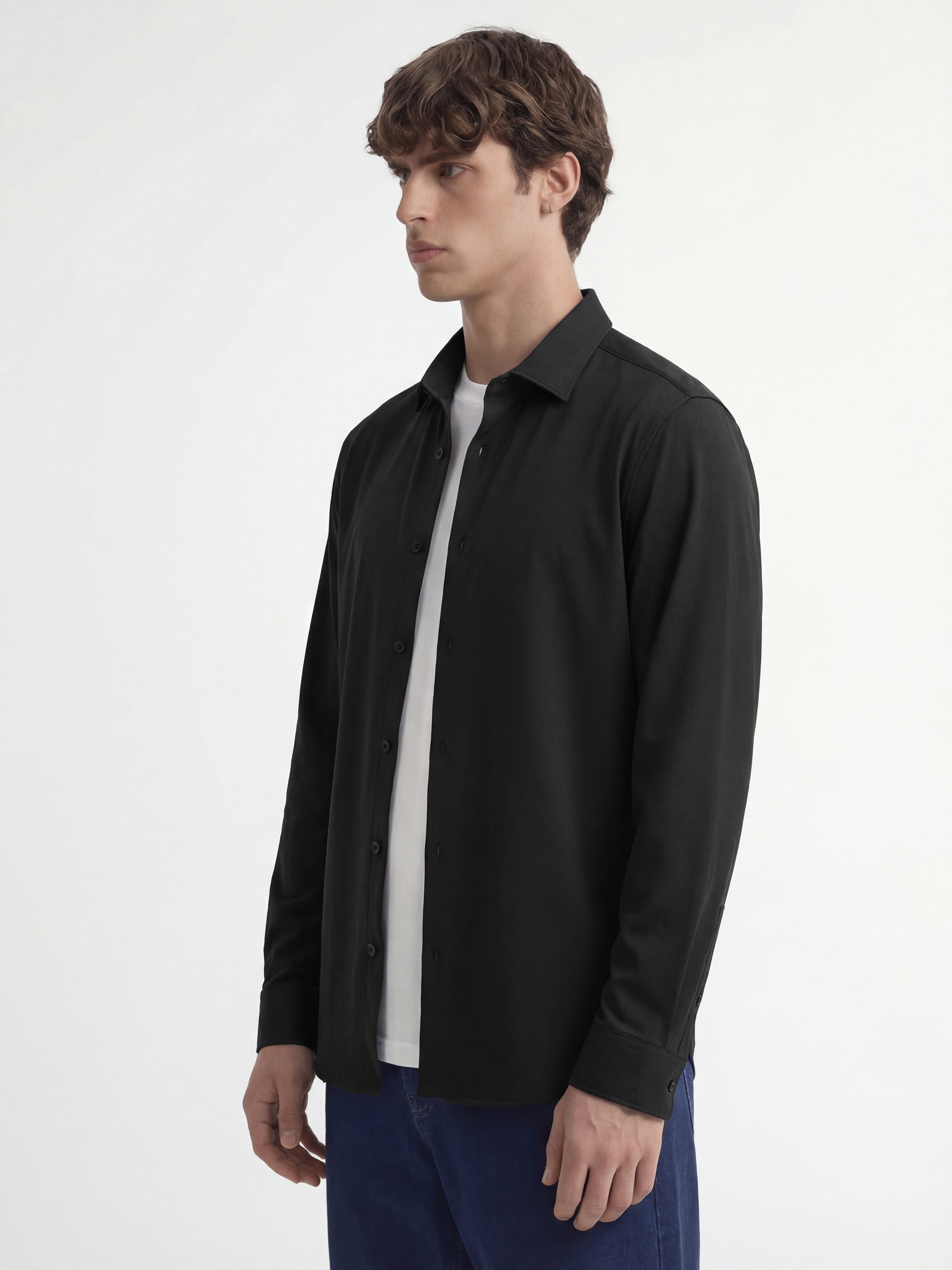 Highlander Men Black Solid Slim Fit Casual Shirt - Black - Image 4